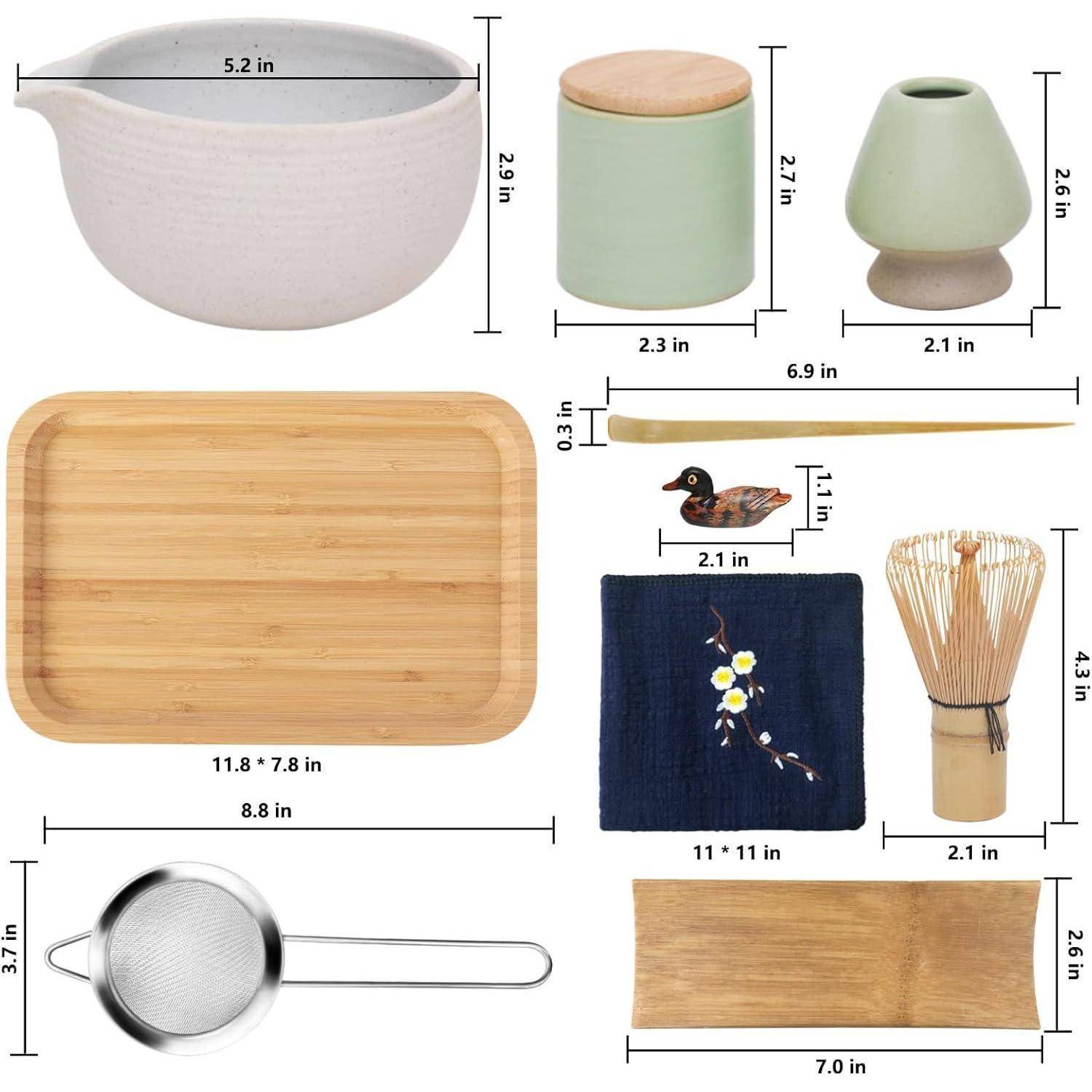 Matcha Teeset Schüssel Schneebesen Teetablett Pulvercaddy Hellbraun