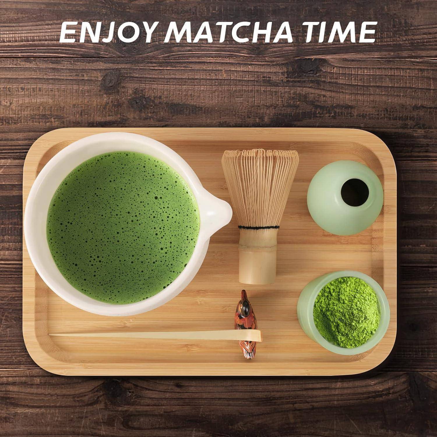 Matcha Teeset Schüssel Schneebesen Teetablett Pulvercaddy Hellbraun