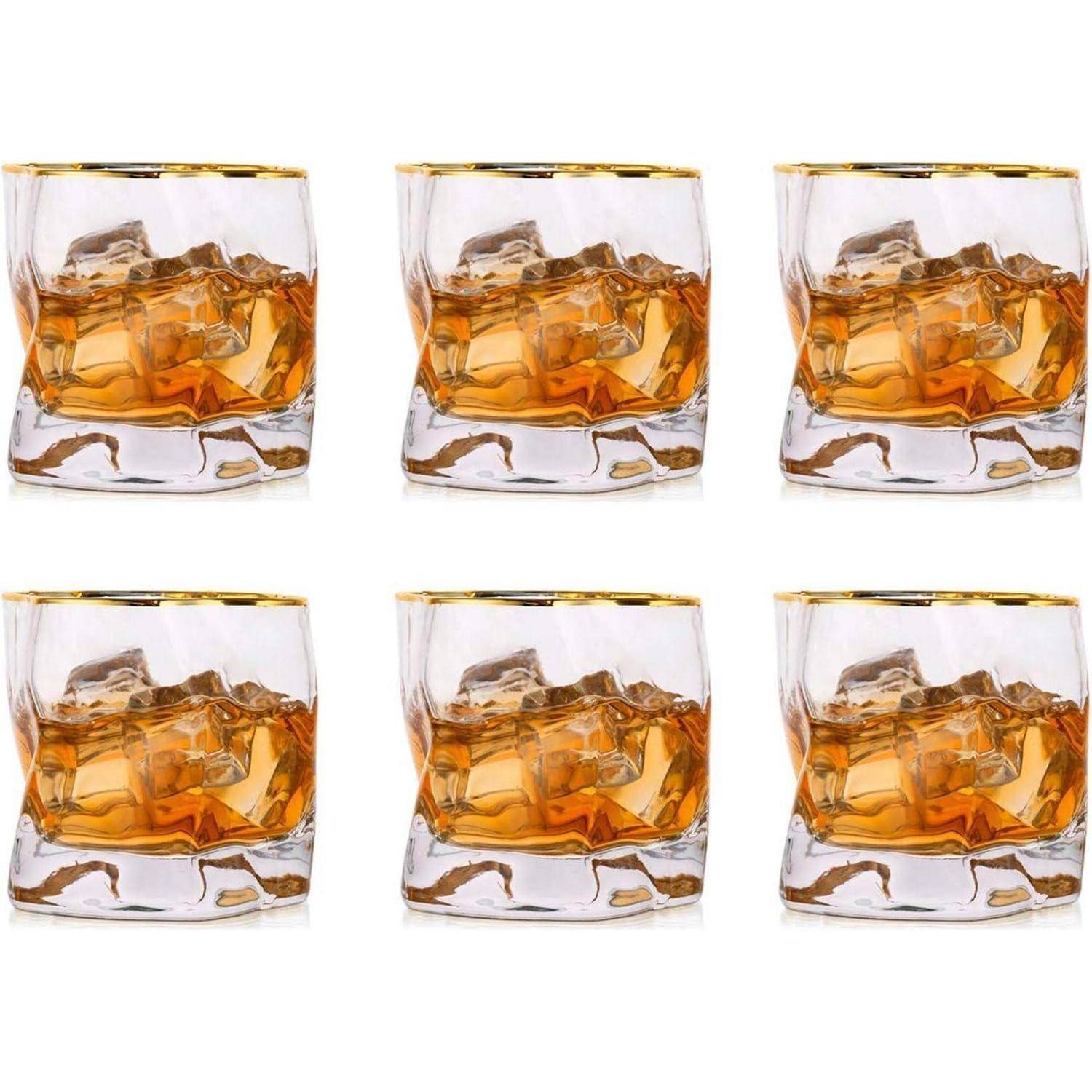 Whiskeygläser Set 6 Tumbler ohne Stiel Rum Bourbon Klar + Goldrand 6