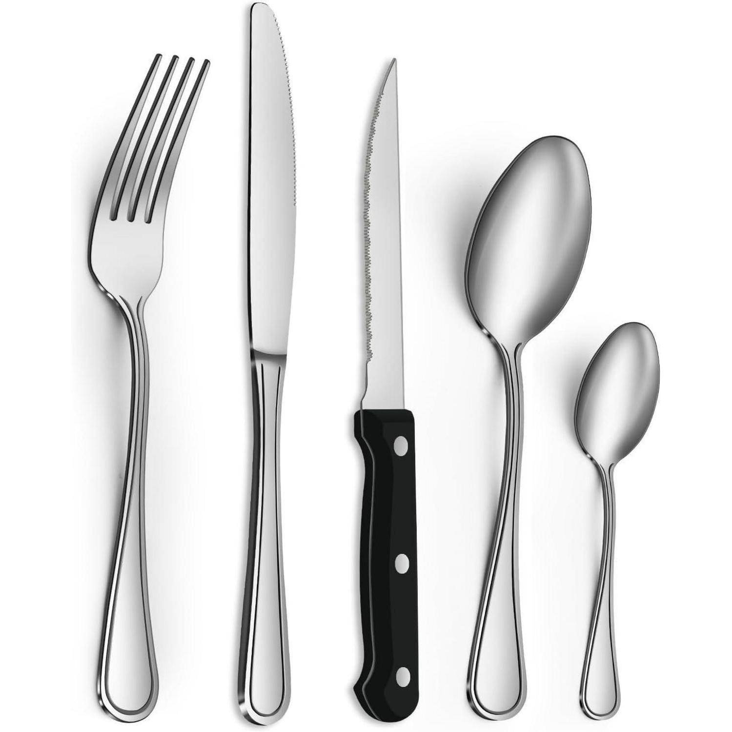 Besteckset 30teilig Edelstahl 6 Personen Steakmesser Breiter Griff 30