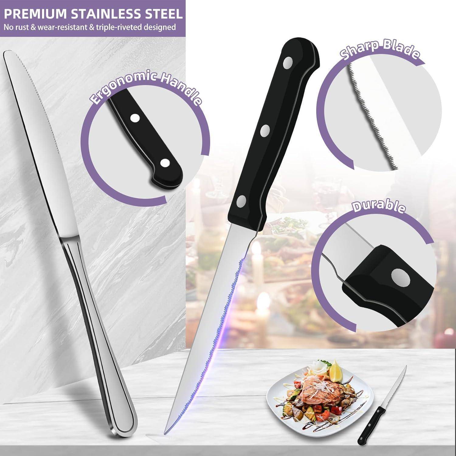 Besteckset 30teilig Edelstahl 6 Personen Steakmesser Breiter Griff 30