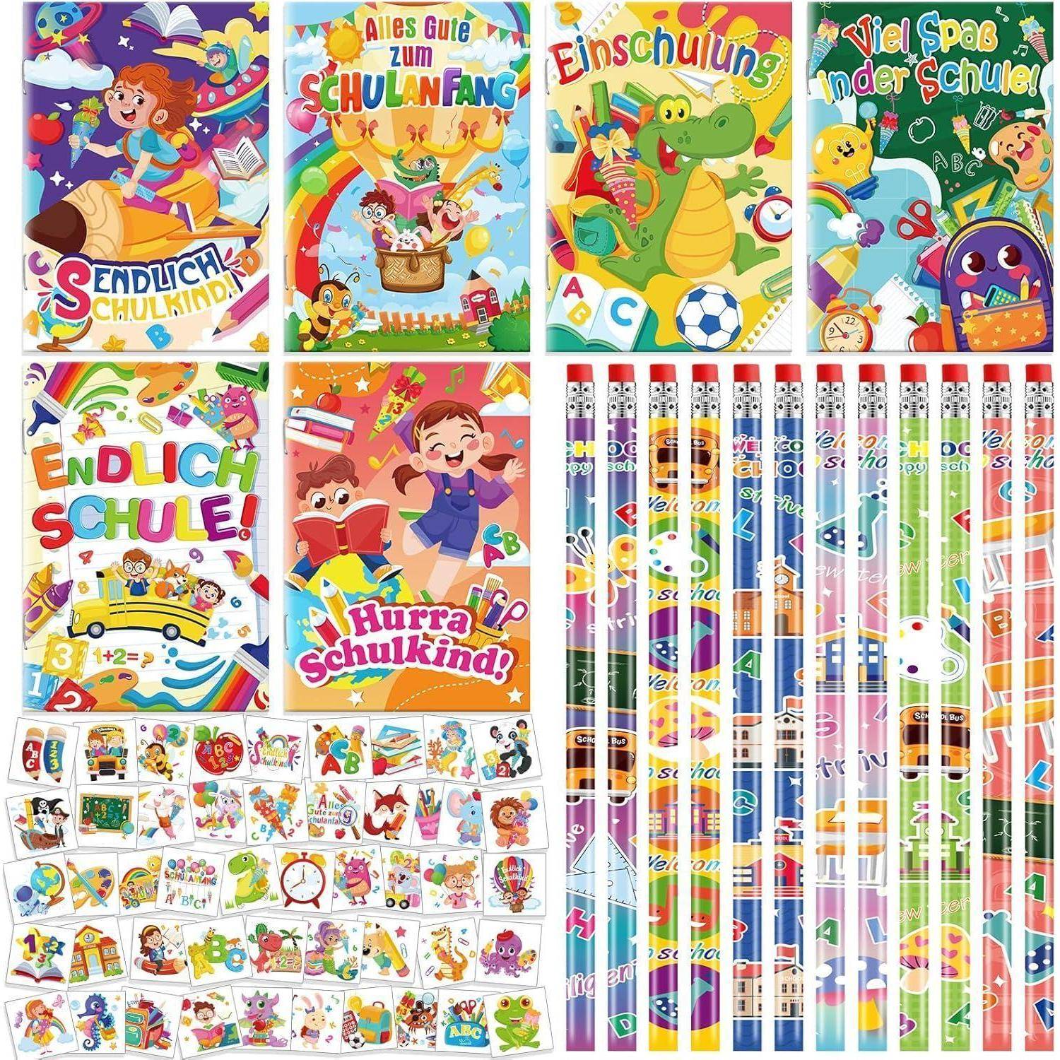 Schultüte Füllung Notizbuch Bleistifte Tattoos Geschenk schulkind