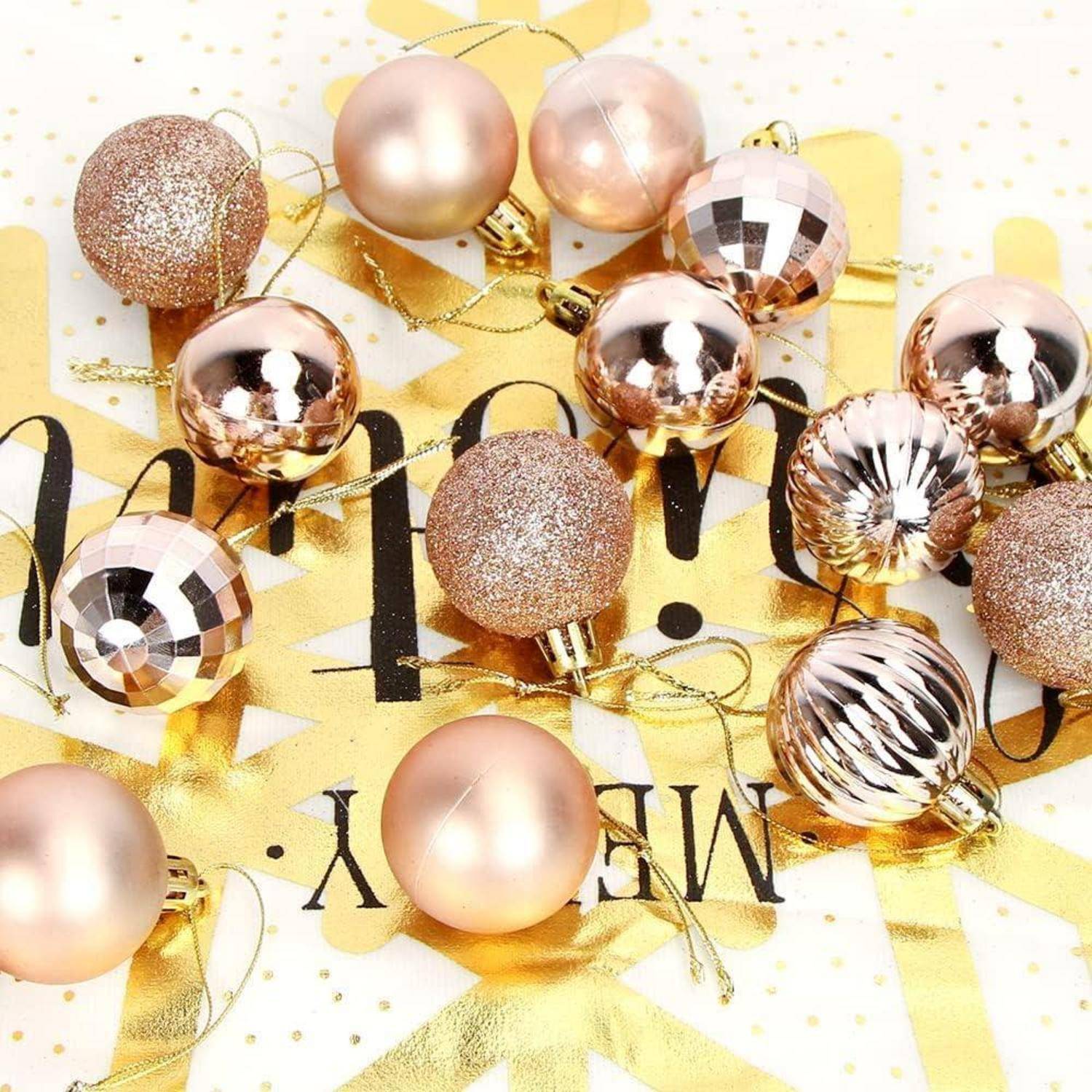 Weihnachtskugeln Christbaumkugeln Kunststoff 4cm 36 Stück Roségold