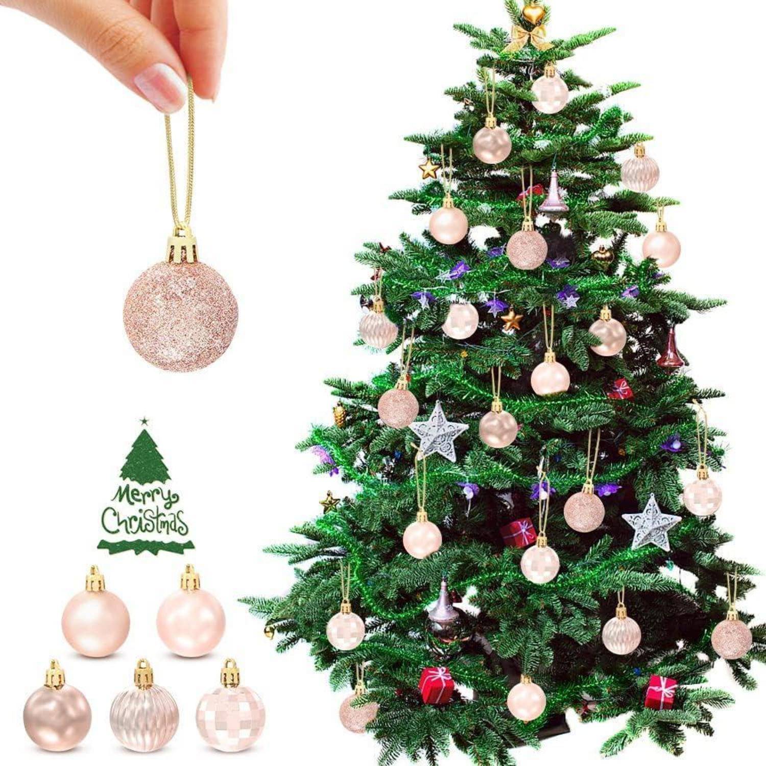 Weihnachtskugeln Christbaumkugeln Kunststoff 4cm 36 Stück Roségold