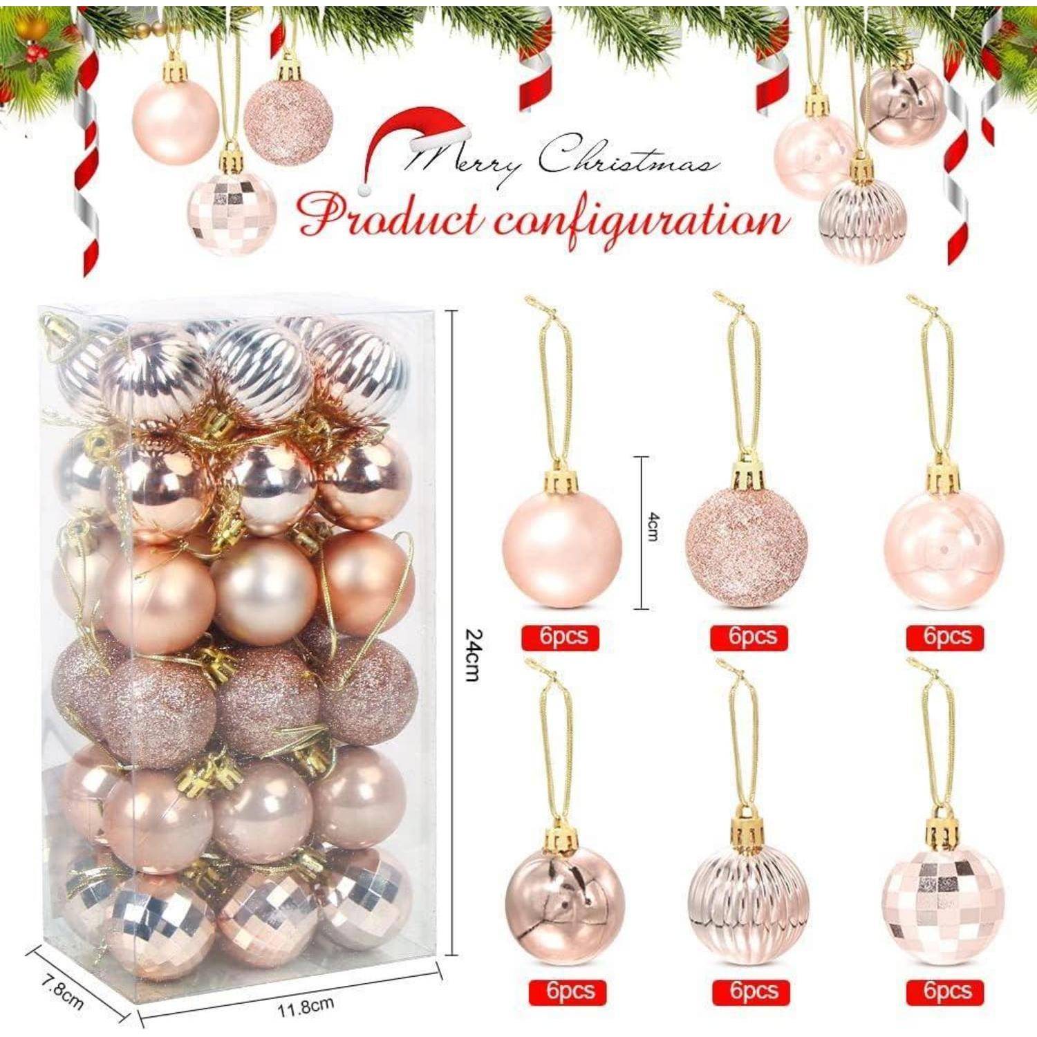 Weihnachtskugeln Christbaumkugeln Kunststoff 4cm 36 Stück Roségold