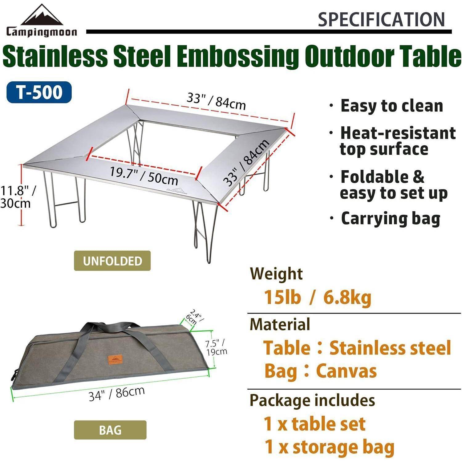 Camping-Grilltisch faltbar mit Tragetasche Edelstahl 84x84x30 cm