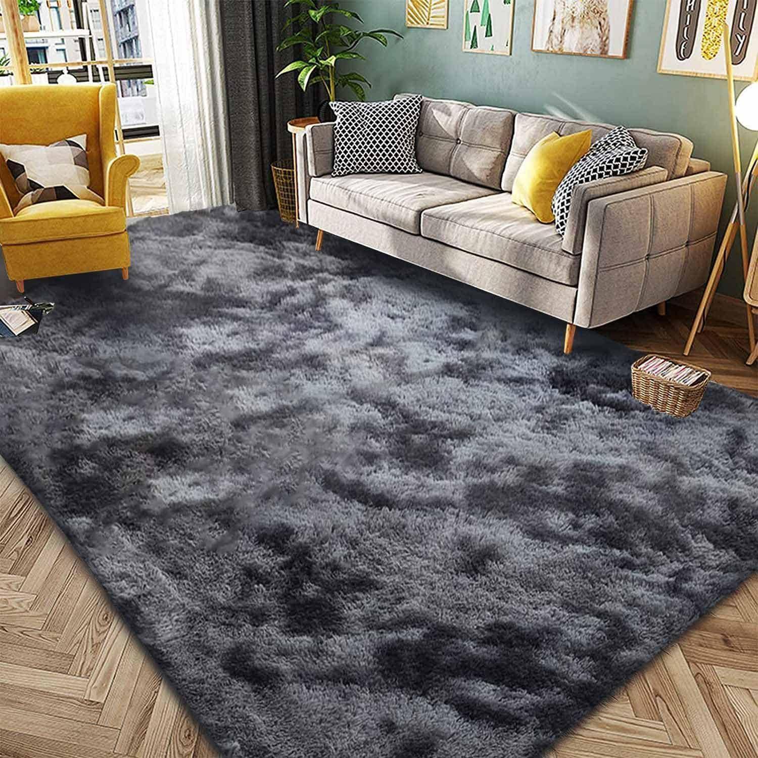 Teppich Rund Flauschig 250 x 300 cm (Rechteckig) Schwarz Grau