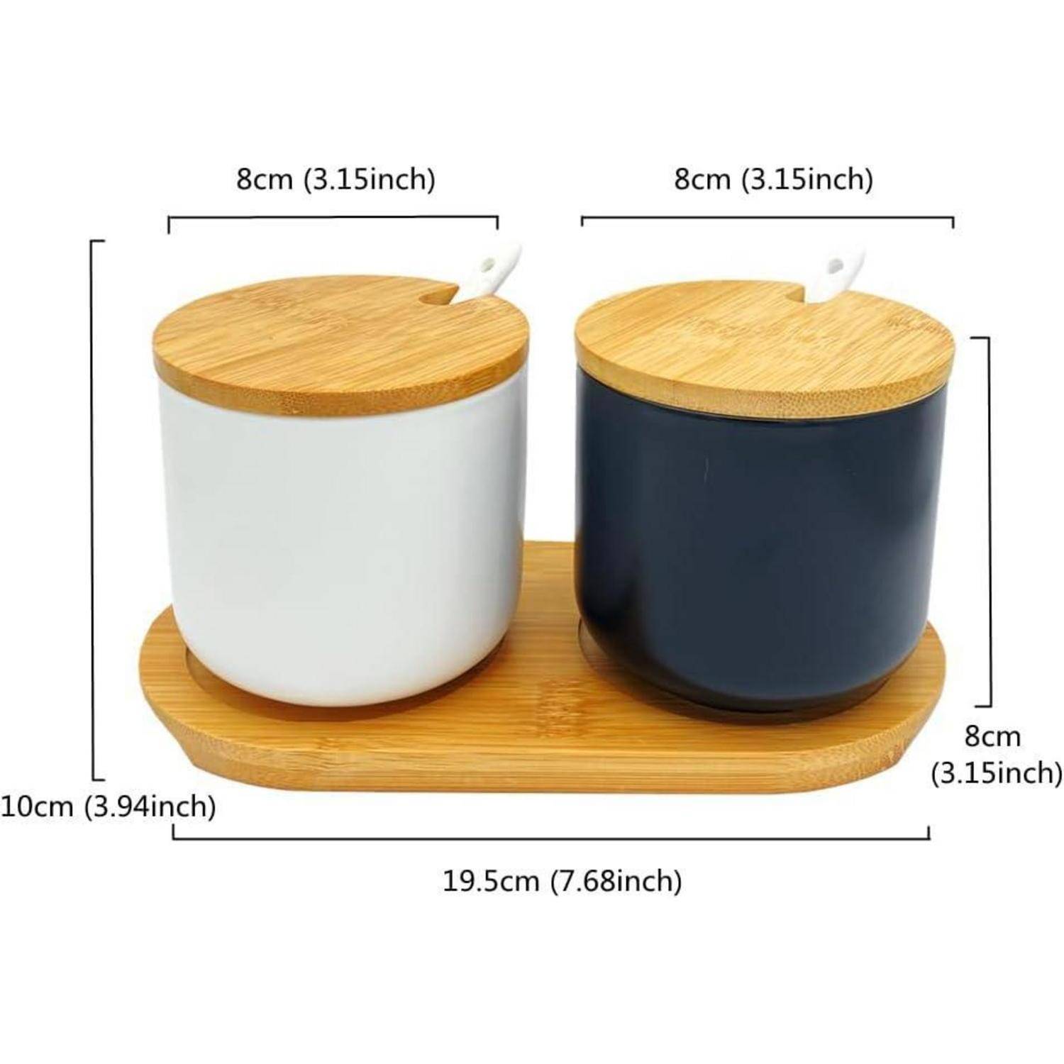 Gewürzdosen Keramik 2er Set Zuckerdose Salztopf 10cm Schwarz und Weiß
