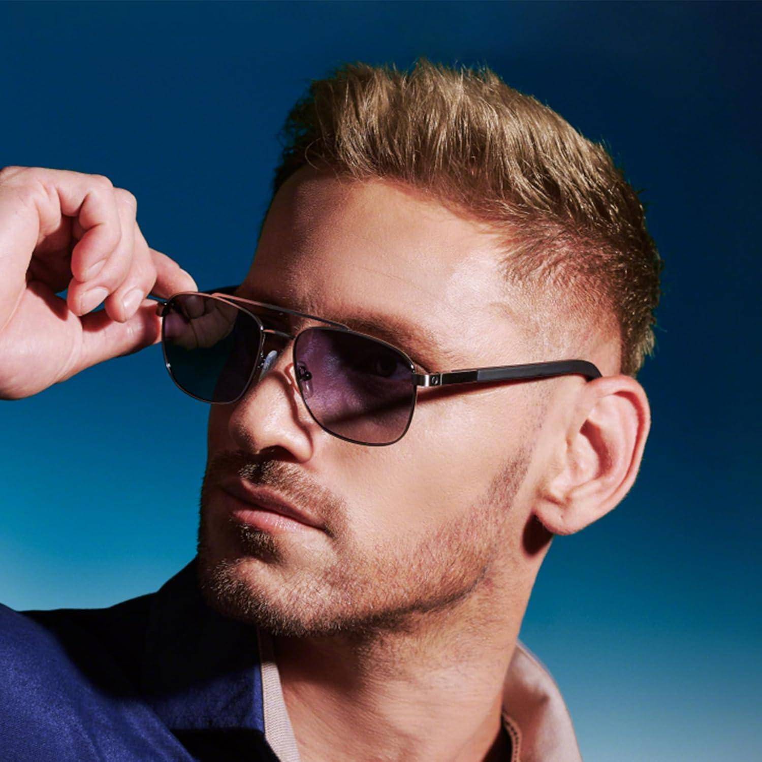 Sonnenbrille Herren polarisiert Pilotenbrille Grau Rahmen Blau Linse