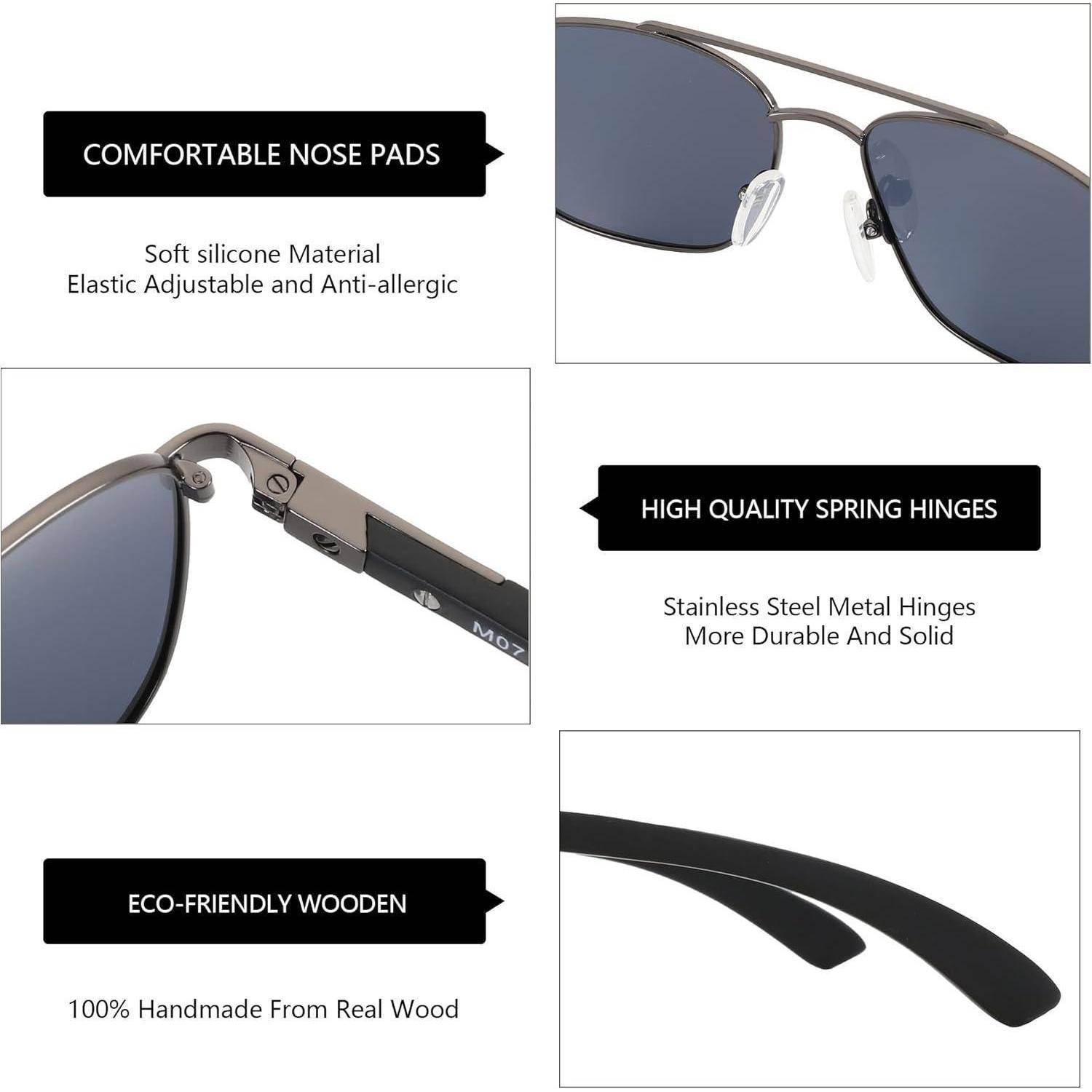 Sonnenbrille Herren polarisiert Pilotenbrille Grau Rahmen Blau Linse