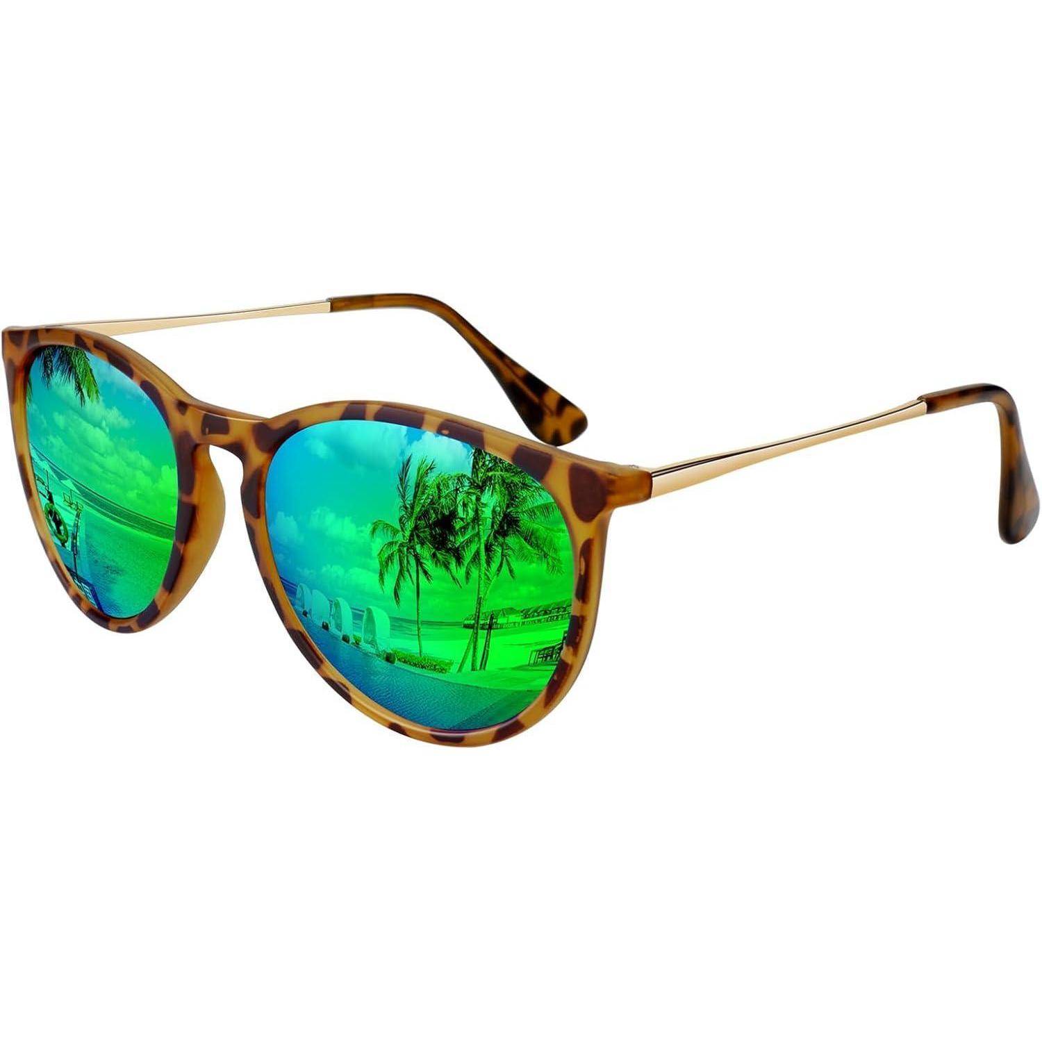 Sonnenbrille Damen Polarisiert UV400 1 Leoparden Rahmen Grüne Linse