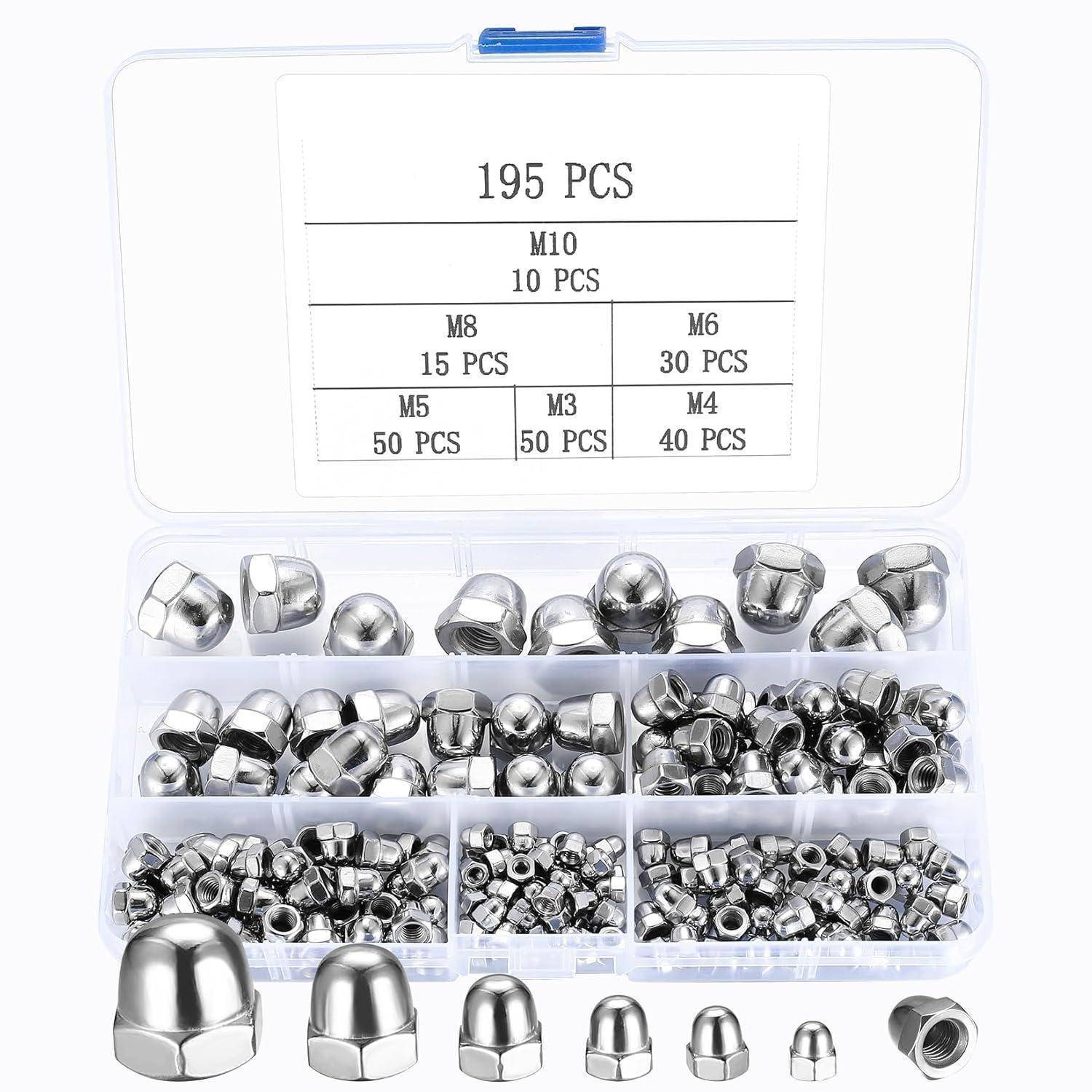 Hutmuttern Set 195 Stk Edelstahl M3 M4 M5 M6 M8 M10 hohe Form