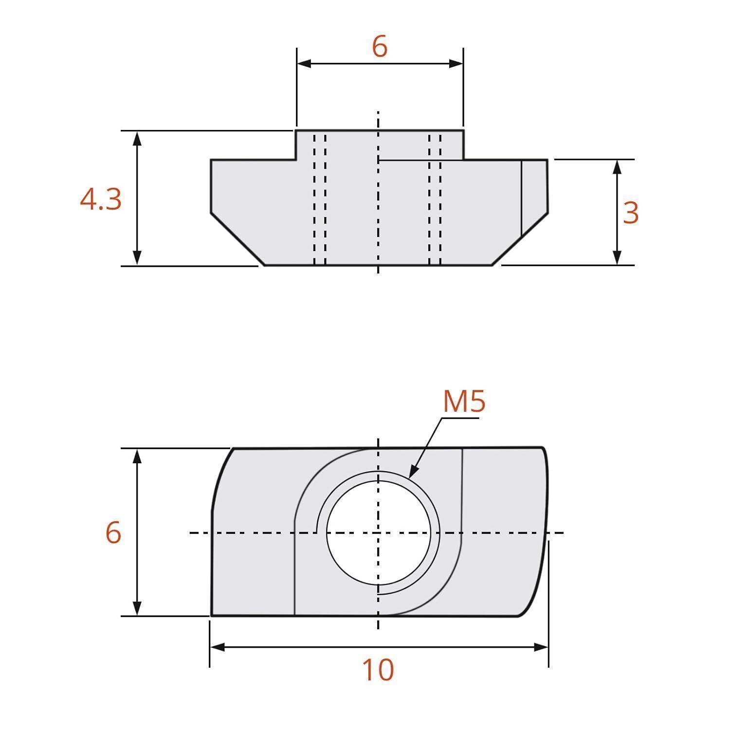 Nutensteine T Slot EU20 M5 6 Schlitze EU20-M5 x 10 x 6 (100PCS)