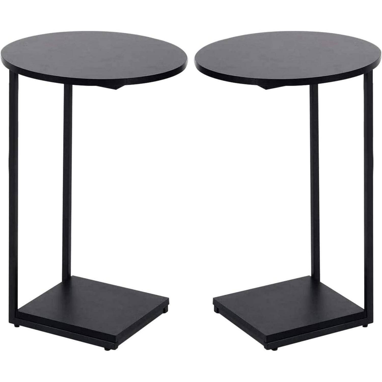 Beistelltisch C förmig 2er Set Metall Holz Schwarz 40*40*60cm(2er Set)
