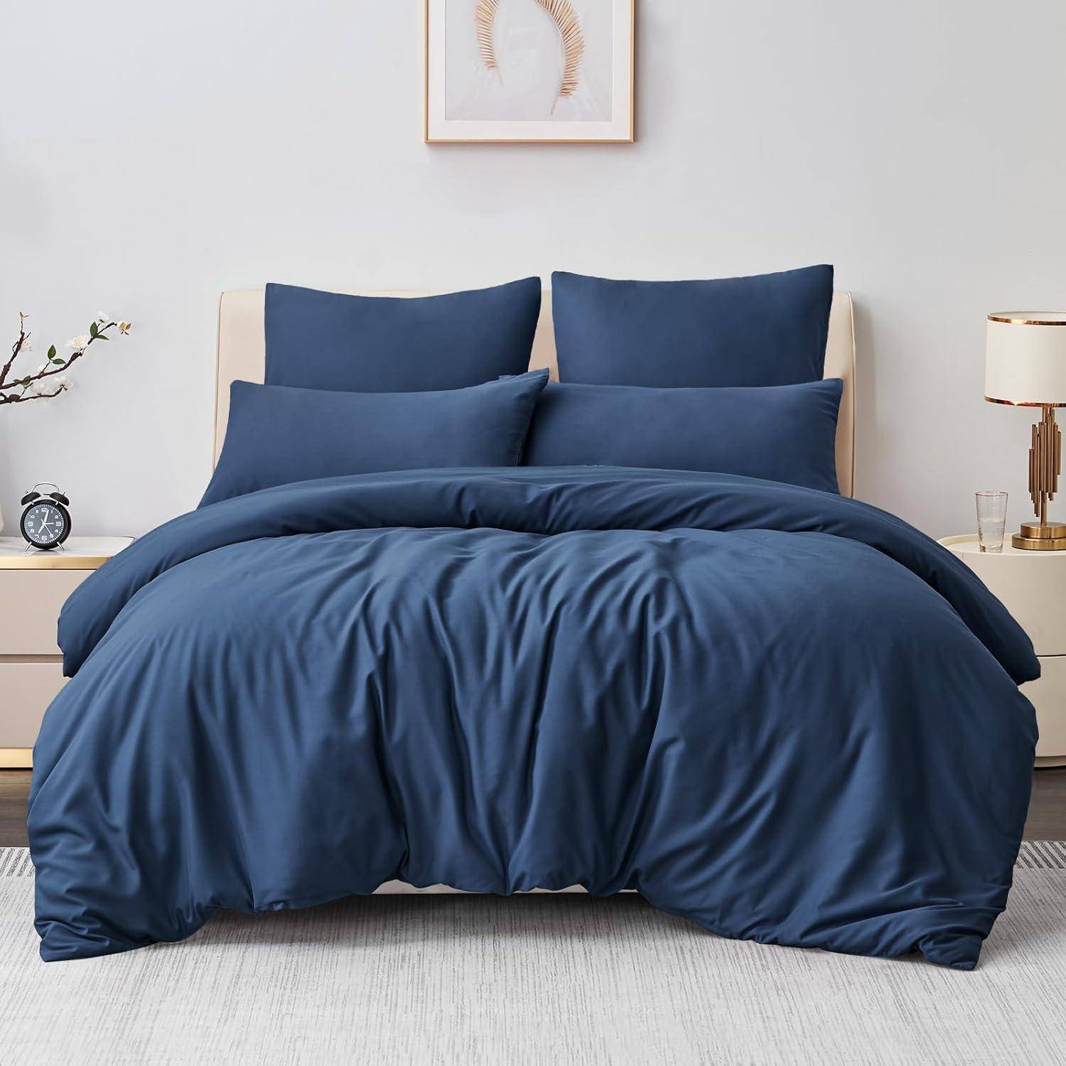Bettwäsche 200x200 3tlg Mikrofaser Blau 200x200cm 2x 80x80cm 05 Blau
