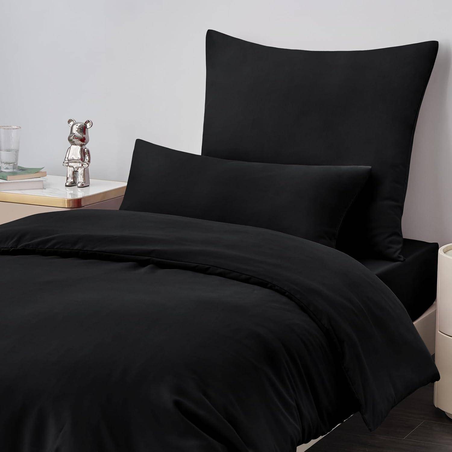 Bettwäsche Mikrofaser 155x220 2tlg 155x220cm+40x80cm 02 - Schwarz