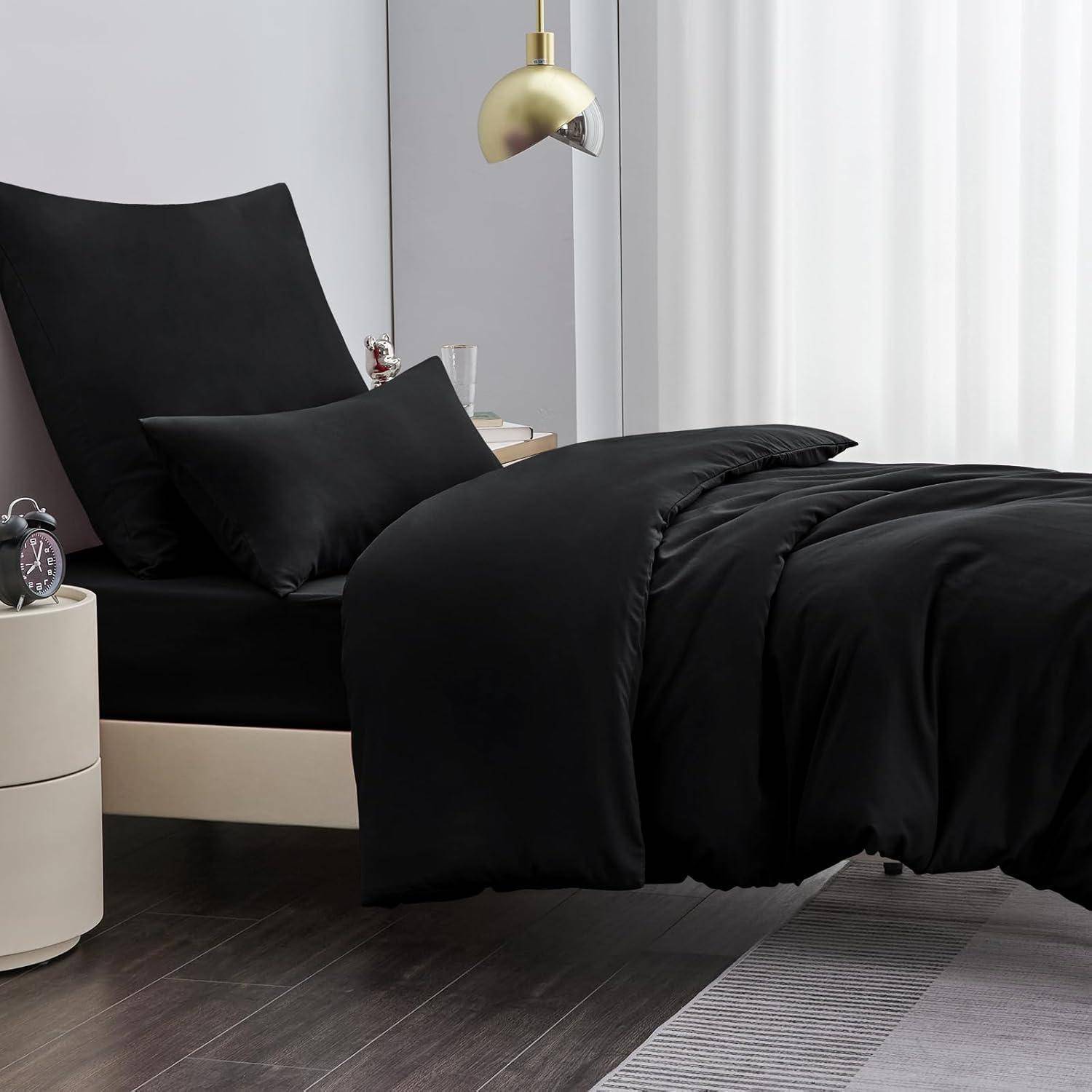 Bettwäsche Mikrofaser 155x220 2tlg 155x220cm+40x80cm 02 - Schwarz