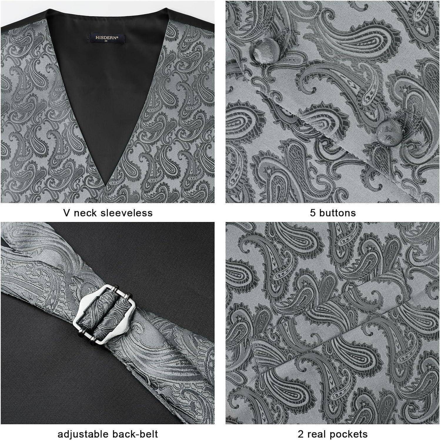 Weste Herren Hochzeit Krawatte Jacquard Einstecktuch L Grau-2