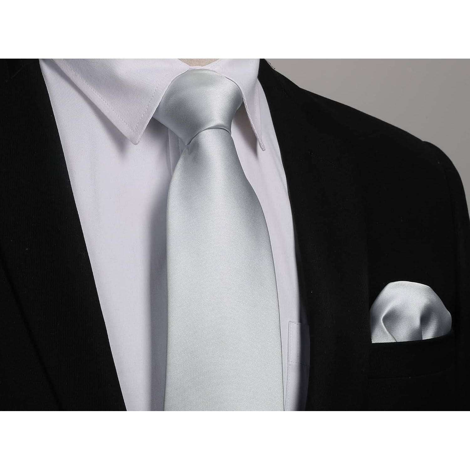 Krawatte Herren Hochzeit Manschettenknöpfe Set Seide D1 Hellgrau