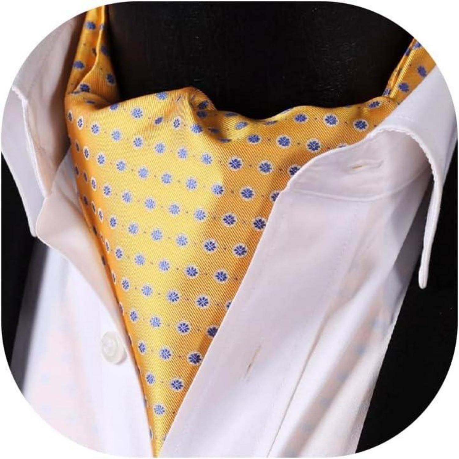 Krawattenschal Herren Ascot Hochzeit Gepunktet Gelb-blau
