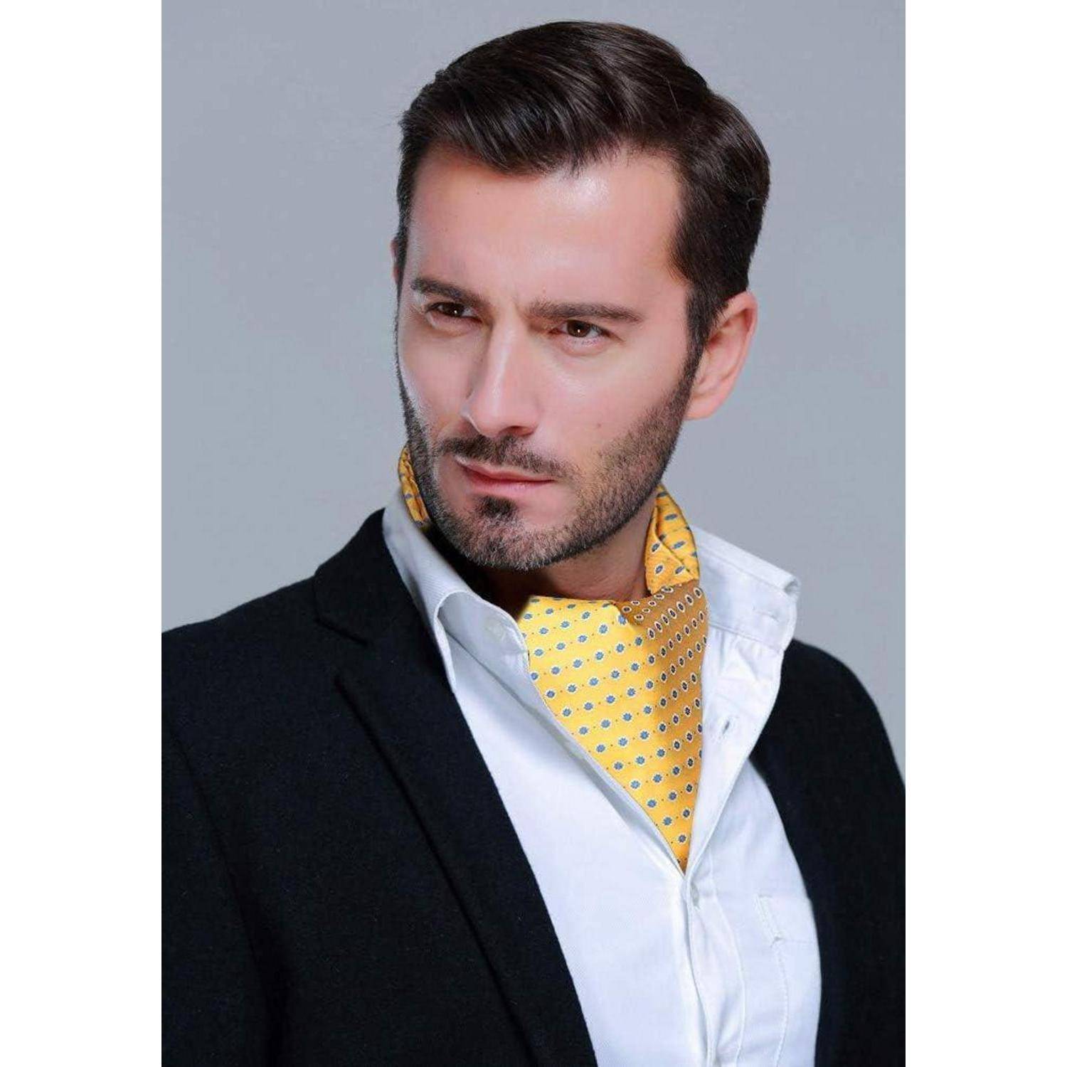 Krawattenschal Herren Ascot Hochzeit Gepunktet Gelb-blau