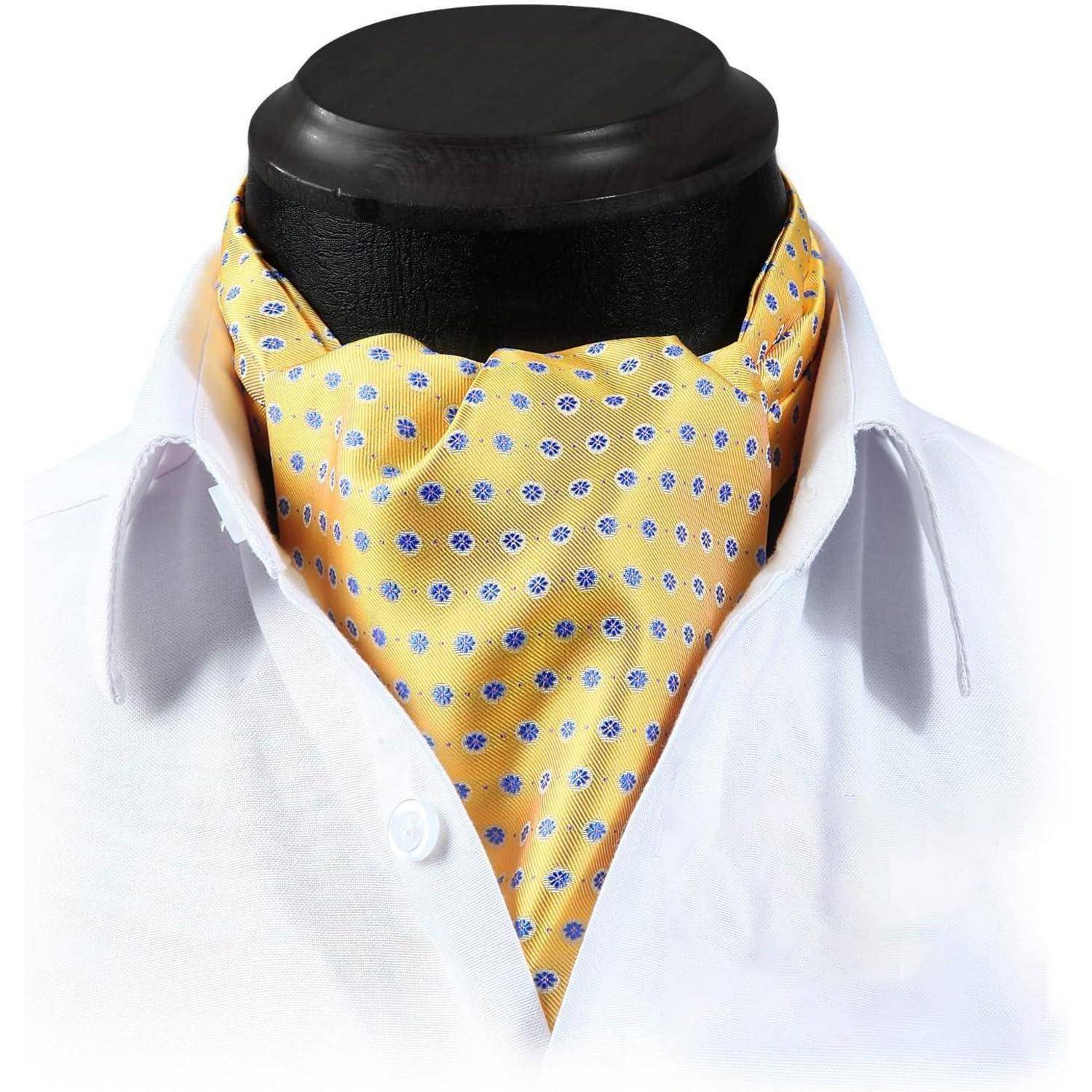 Krawattenschal Herren Ascot Hochzeit Gepunktet Gelb-blau