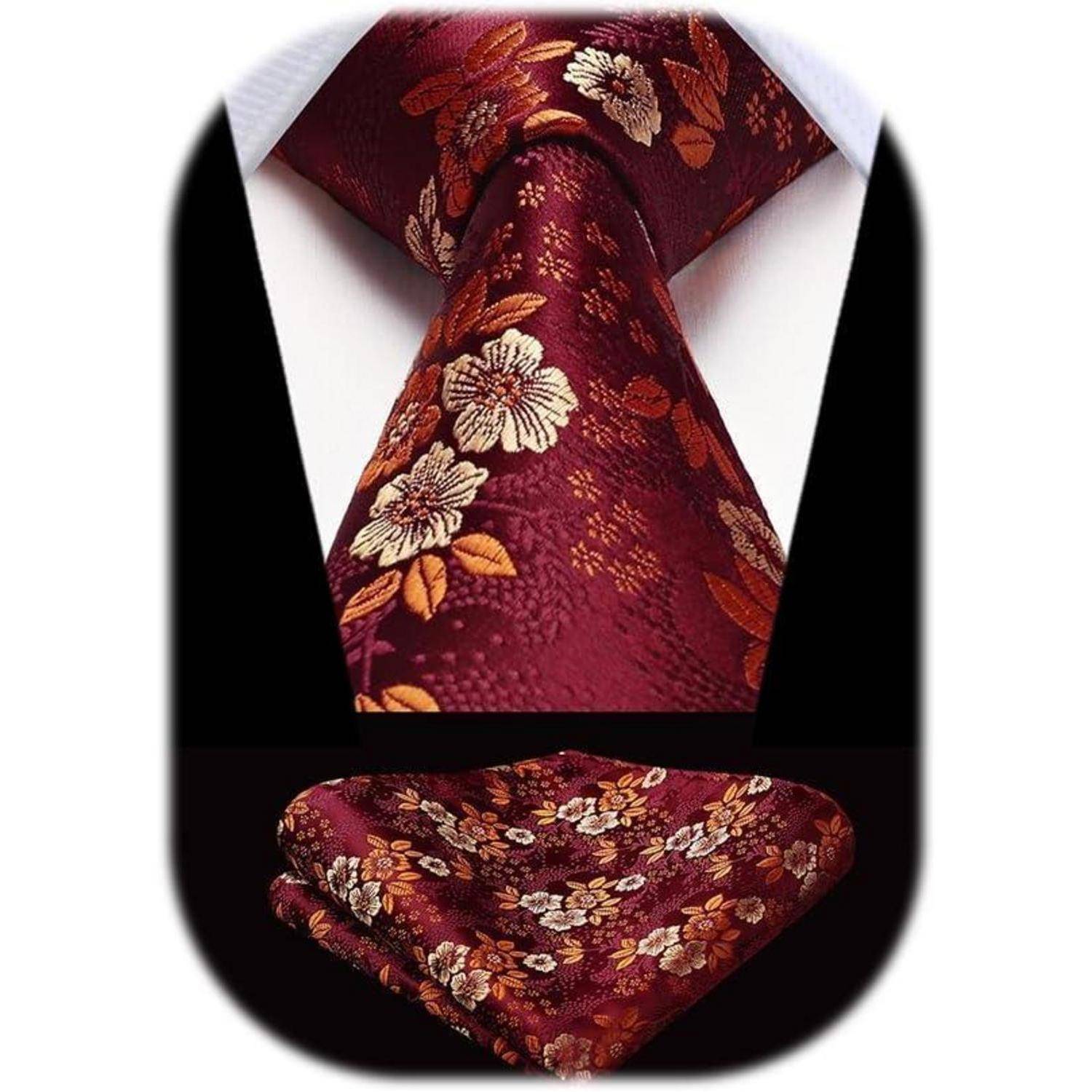 Krawatte Herren floral Seide Set Einstecktuch W-burgund Einheitsgröße