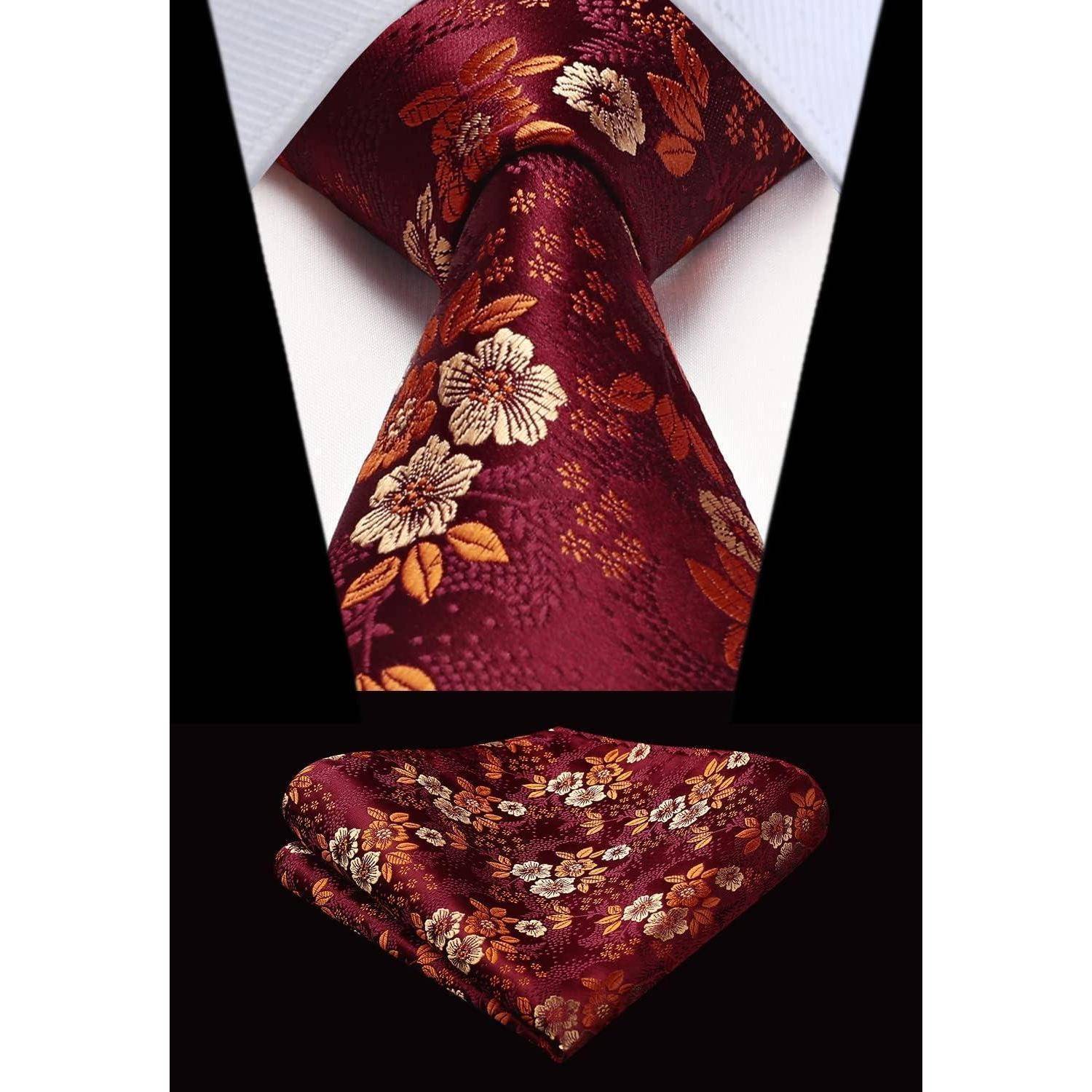 Krawatte Herren floral Seide Set Einstecktuch W-burgund Einheitsgröße