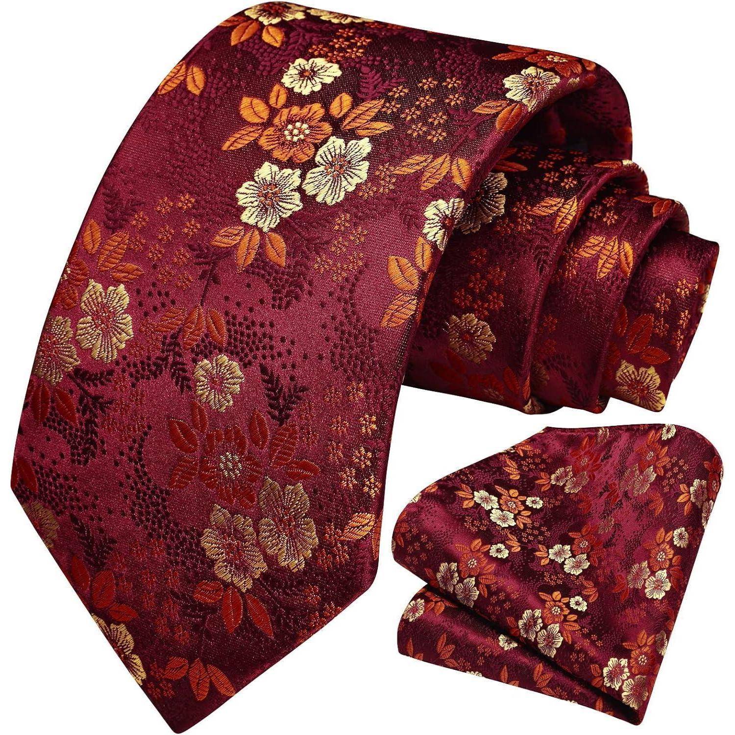 Krawatte Herren floral Seide Set Einstecktuch W-burgund Einheitsgröße