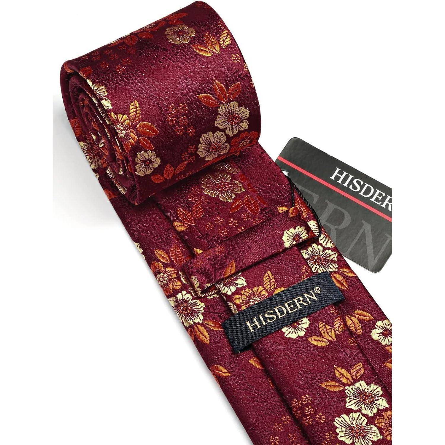Krawatte Herren floral Seide Set Einstecktuch W-burgund Einheitsgröße
