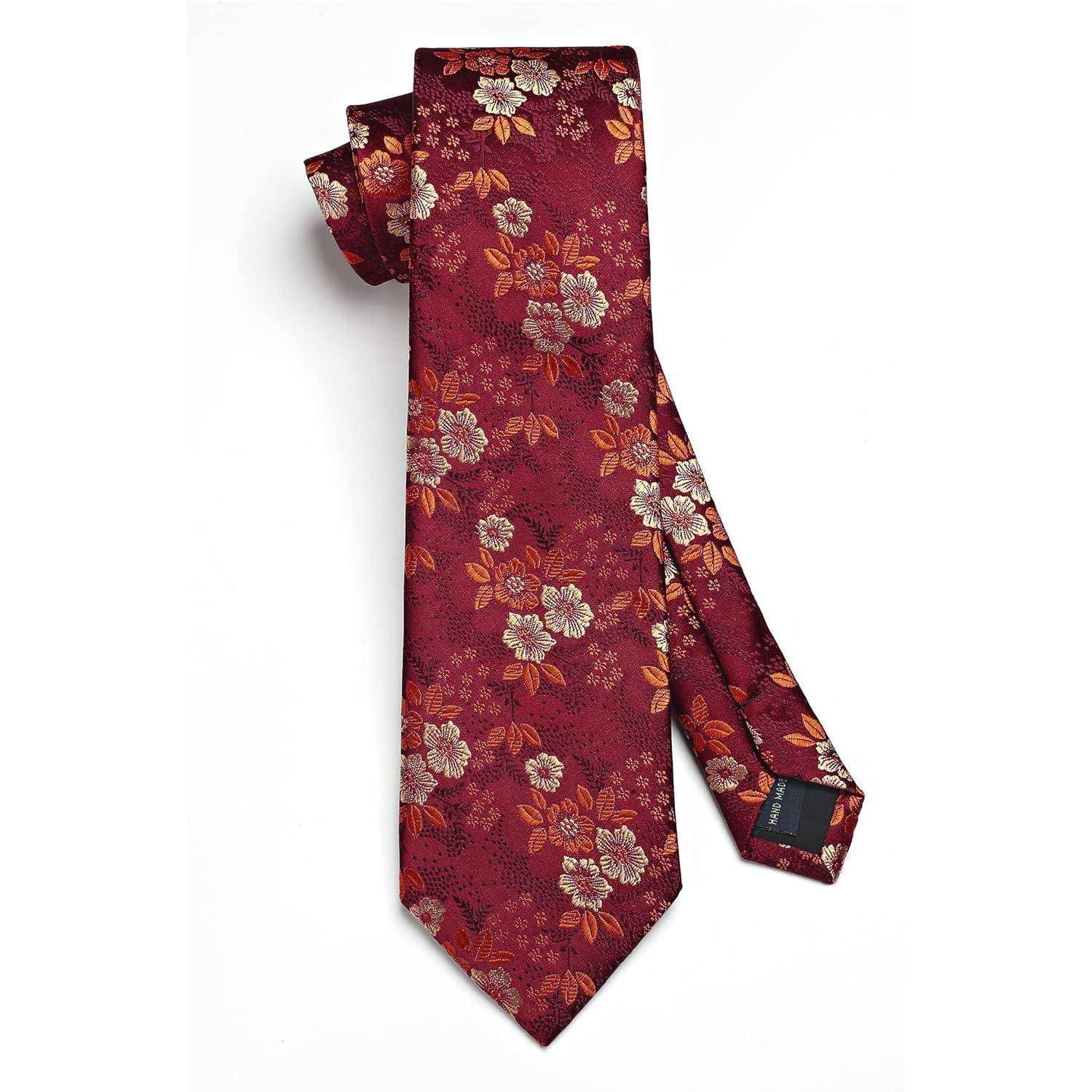 Krawatte Herren floral Seide Set Einstecktuch W-burgund Einheitsgröße