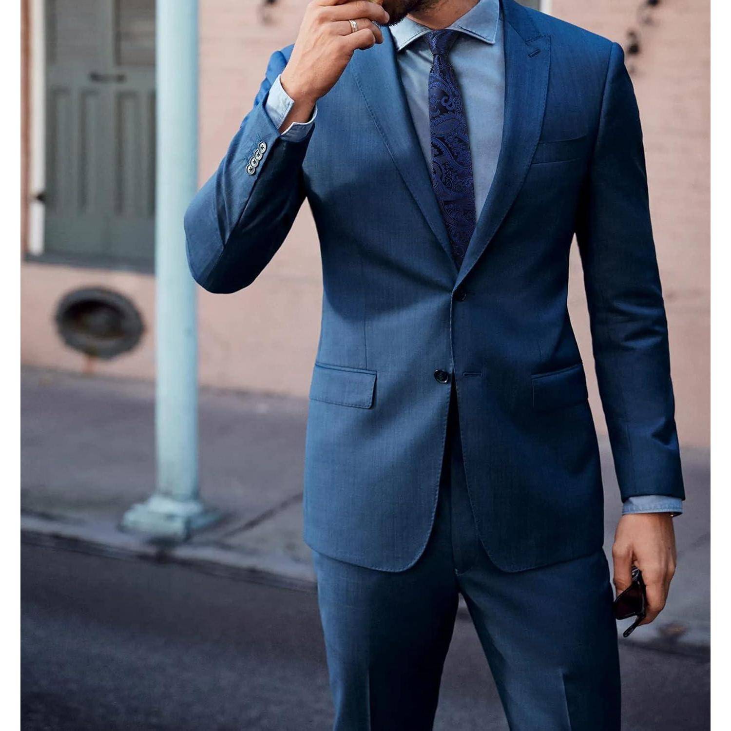 Krawatte Herren schmale klassische Einheitsgröße Marineblaues Paisley