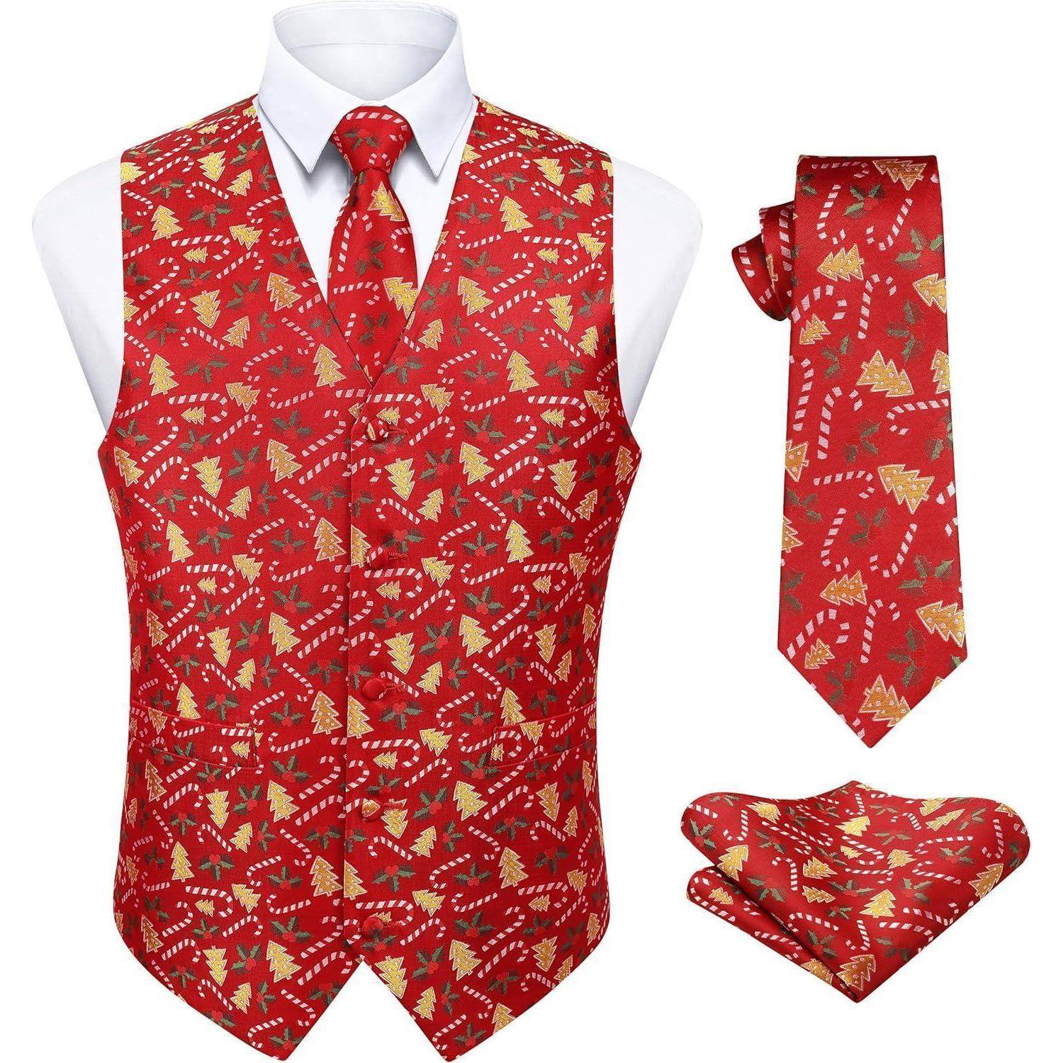 Weste Herren Weihnachten Santa Krawatte Set XXL Rot-3