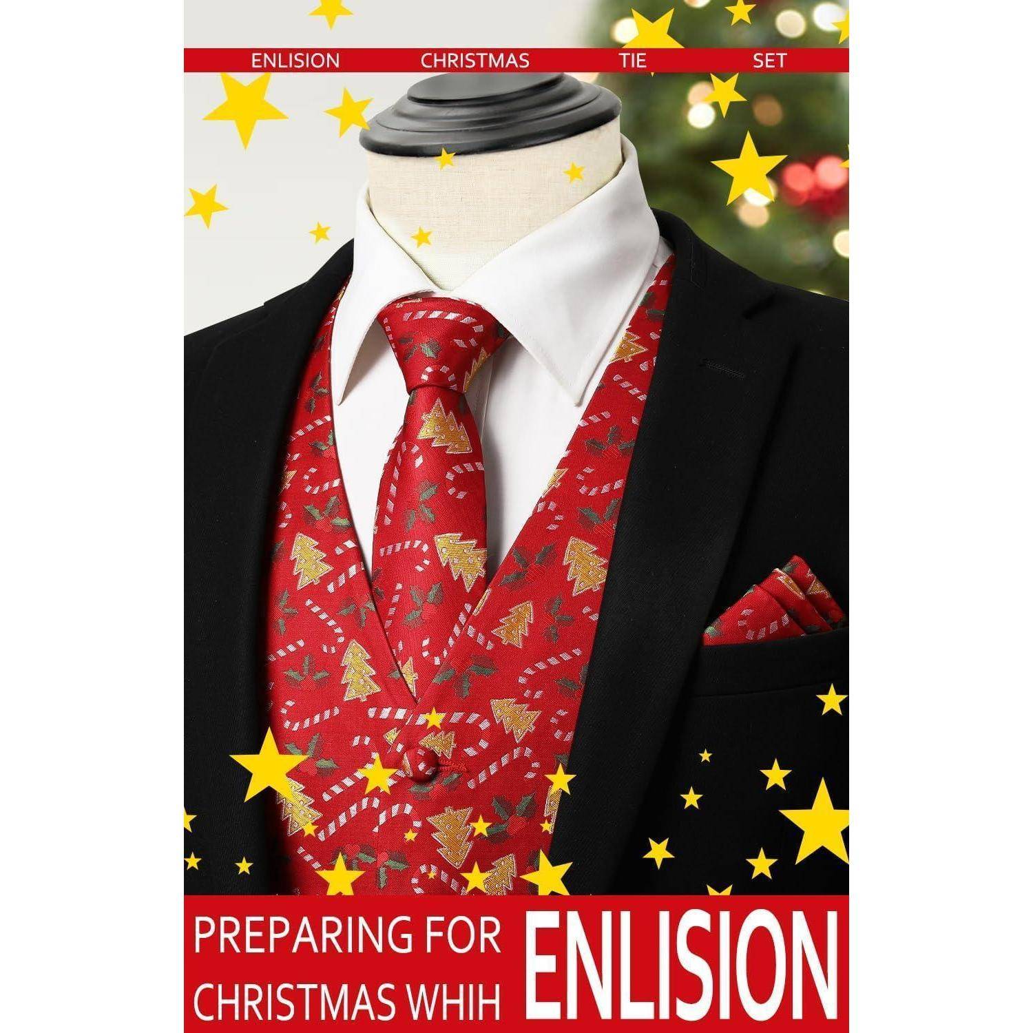 Weste Herren Weihnachten Santa Krawatte Set XXL Rot-3