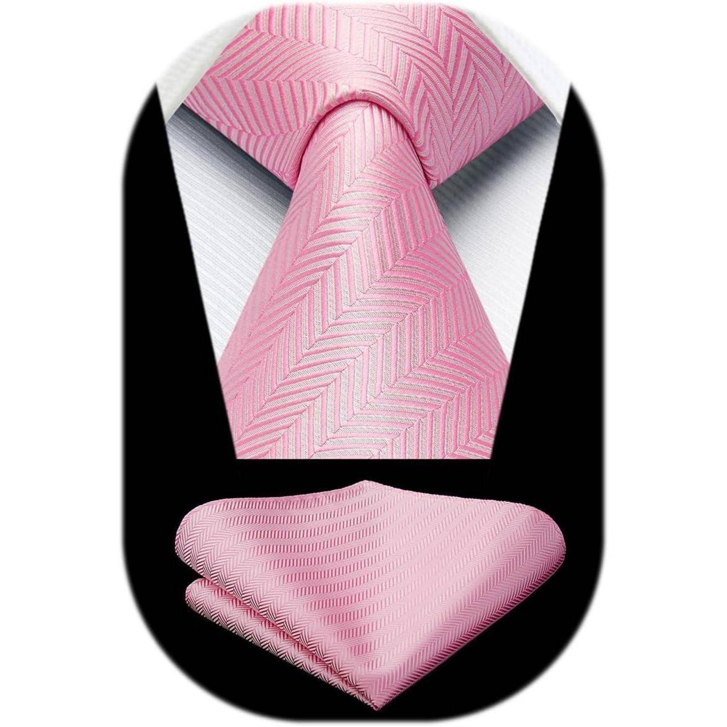 Krawatte Herren Hochzeit Einstecktuch Hahnentritt Rosa-1