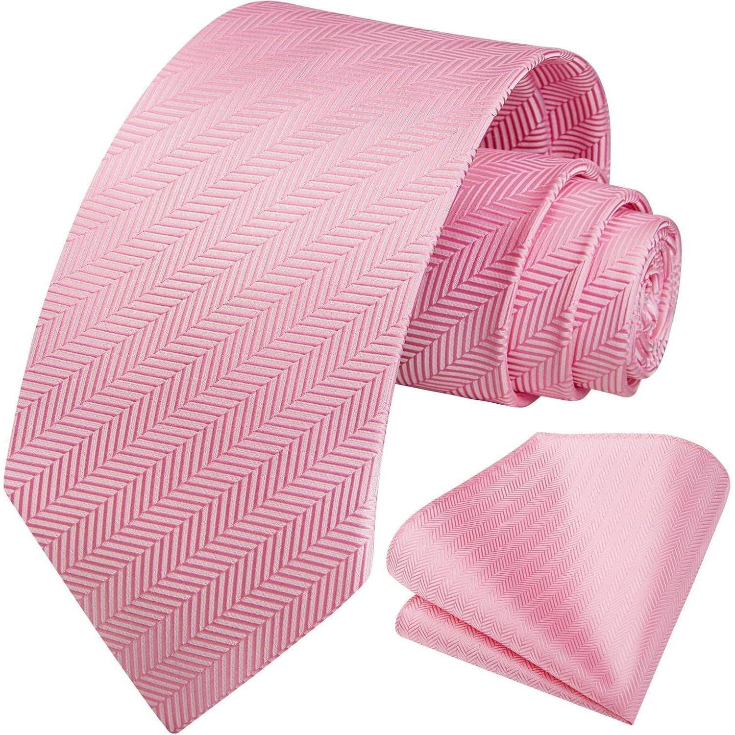 Krawatte Herren Hochzeit Einstecktuch Hahnentritt Rosa-1