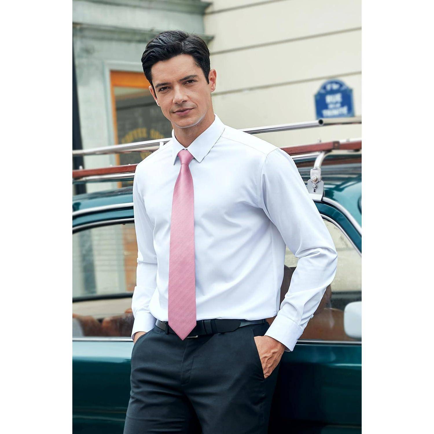 Krawatte Herren Hochzeit Einstecktuch Hahnentritt Rosa-1