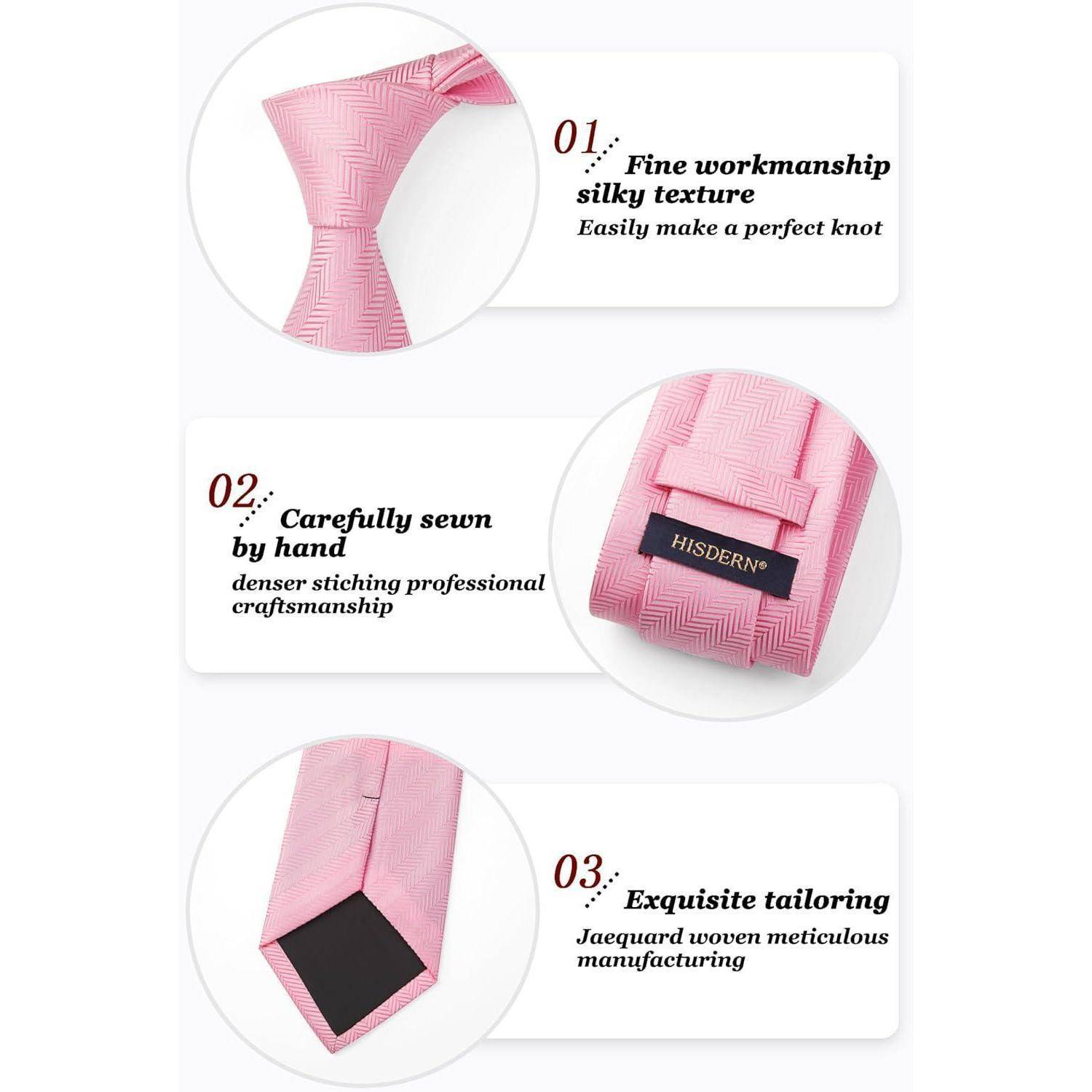 Krawatte Herren Hochzeit Einstecktuch Hahnentritt Rosa-1