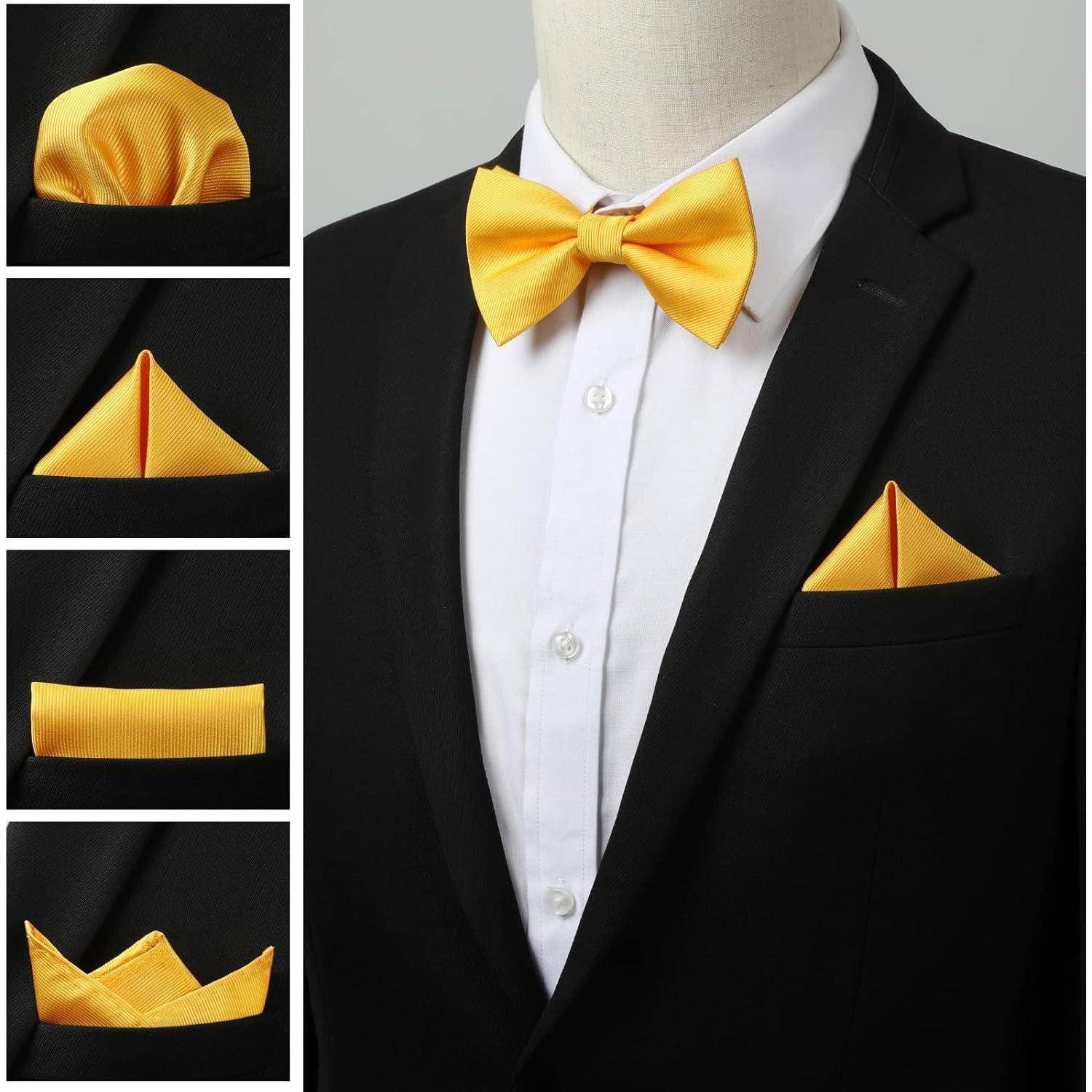 Fliege Vorgebundene Herren Einstecktuch Hochzeit Smoking A1-gelb