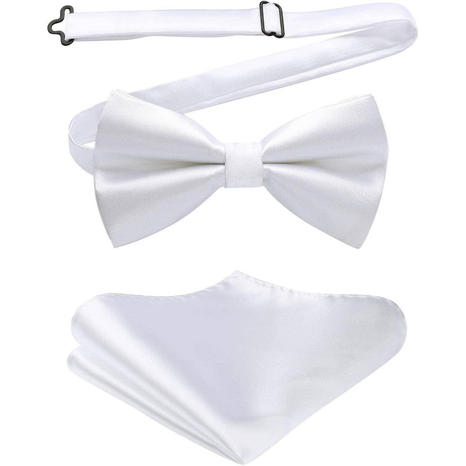 Fliege Herren Vorgebundene Einstecktuch Set Hochzeit B0 weiß