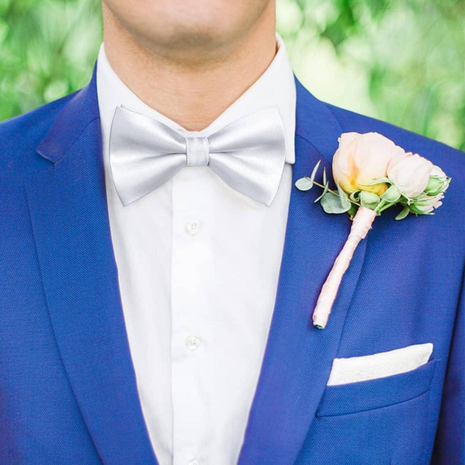Fliege Herren Vorgebundene Einstecktuch Set Hochzeit B0 weiß