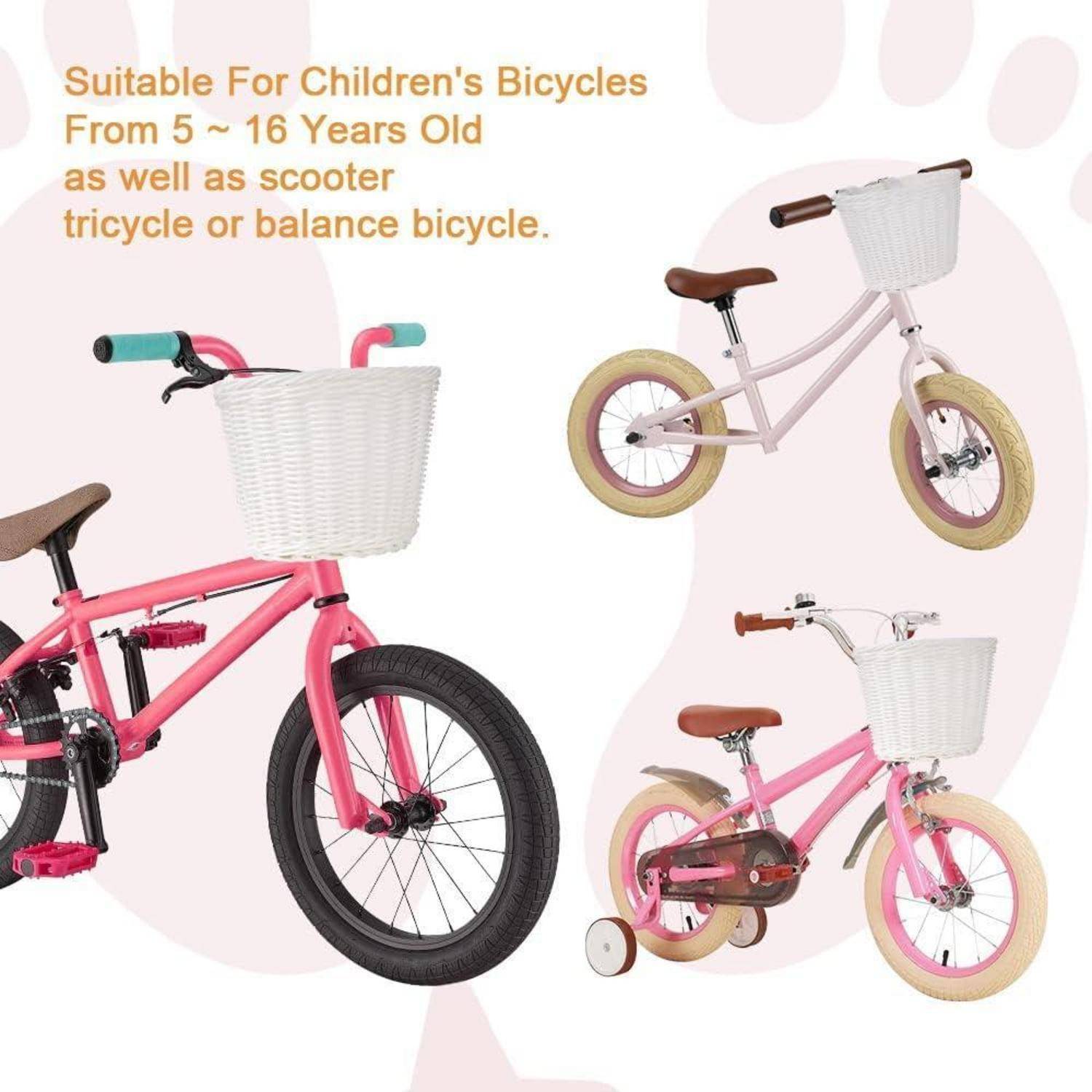 Fahrradkorb Kinder Vorne Abnehmbar Rattan Lederriemen #5 Weiß