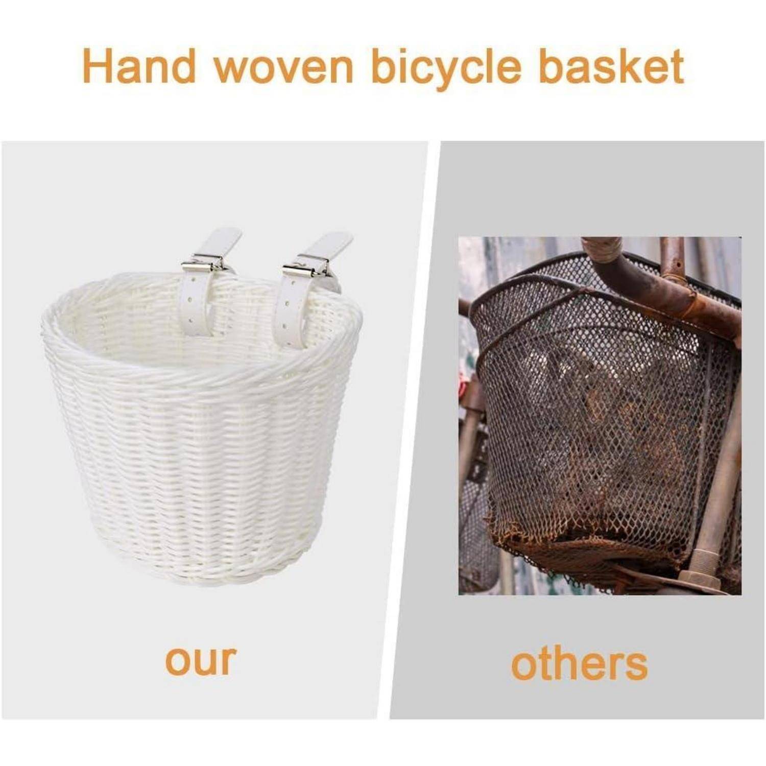 Fahrradkorb Kinder Vorne Abnehmbar Rattan Lederriemen #5 Weiß