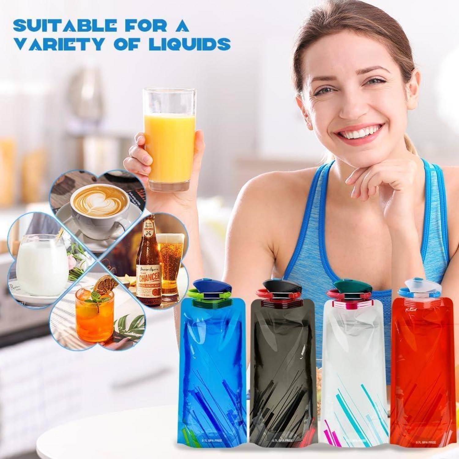 Wasserflasche Faltbar BPA frei Clip Rot schwarz weiß blau 700ml