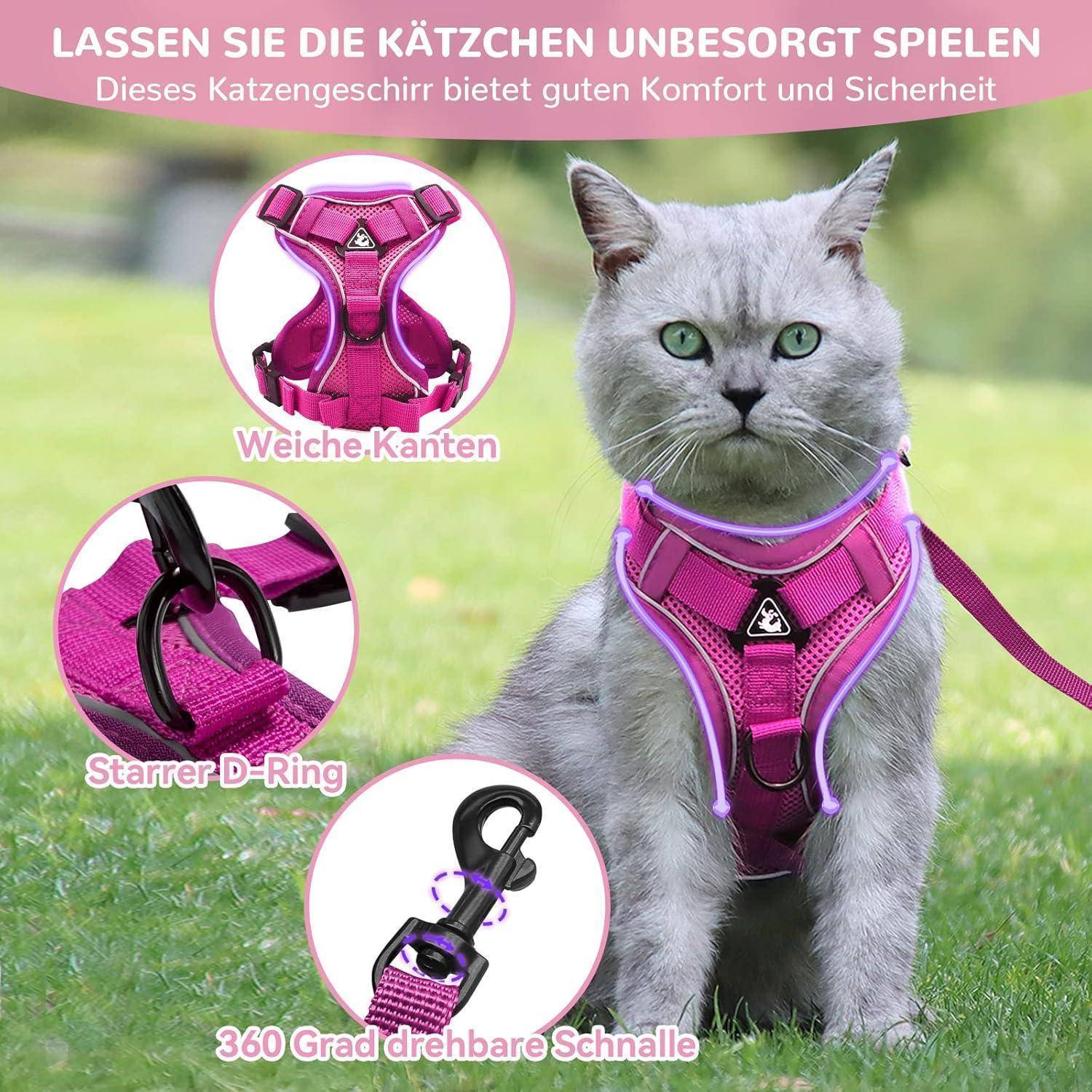 Katzengeschirr Verstellbar Ausbruchsicher Leine Set M Rosa