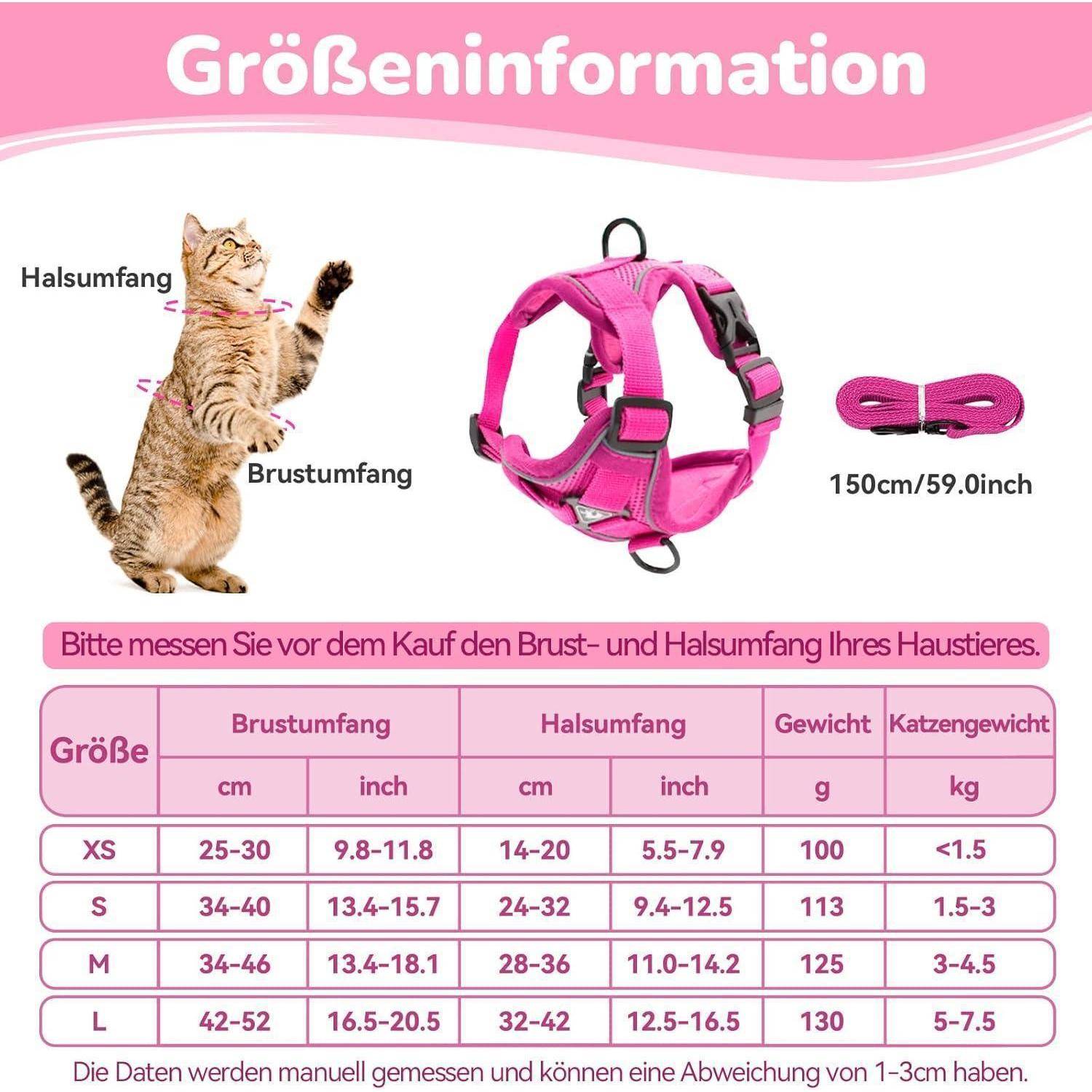 Katzengeschirr Verstellbar Ausbruchsicher Leine Set M Rosa