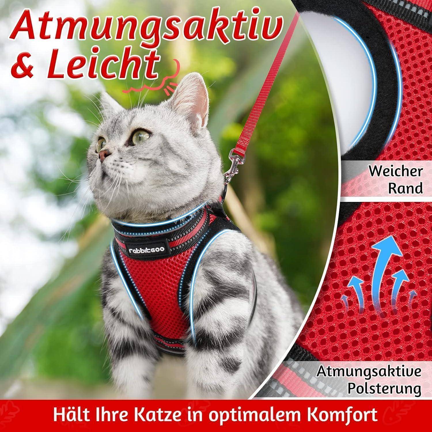 Katzengeschirr Katzenleine Set Kitten Welpen M (1er Pack) Rot