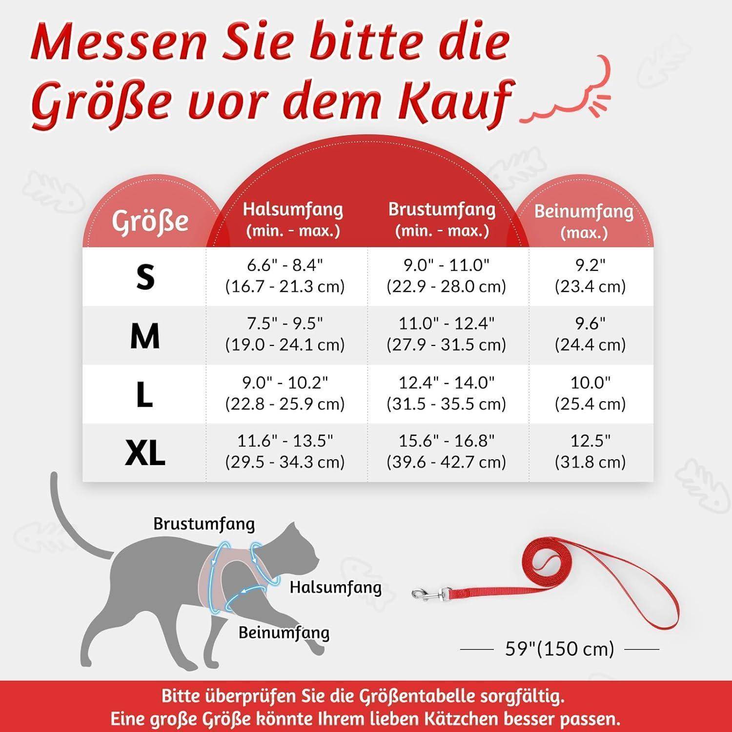 Katzengeschirr Katzenleine Set Kitten Welpen M (1er Pack) Rot