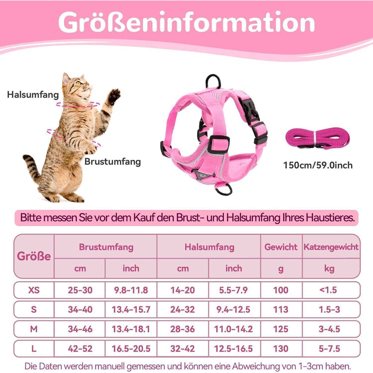 Katzengeschirr Ausbruchsicher Softgeschirr Leine S Hell Rosa