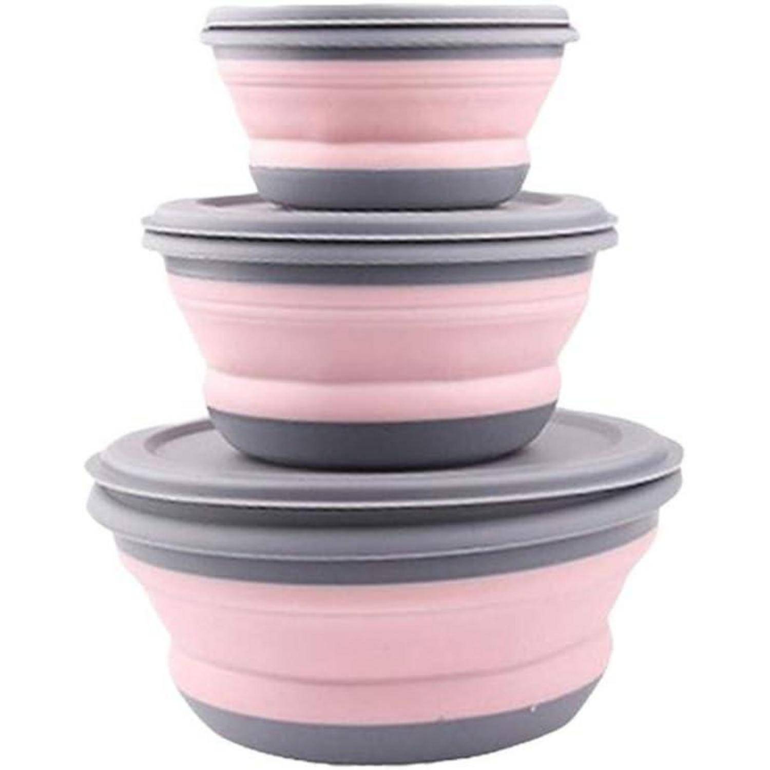 Faltschüssel Deckel 3Pcs Camping Salatschüssel Pink